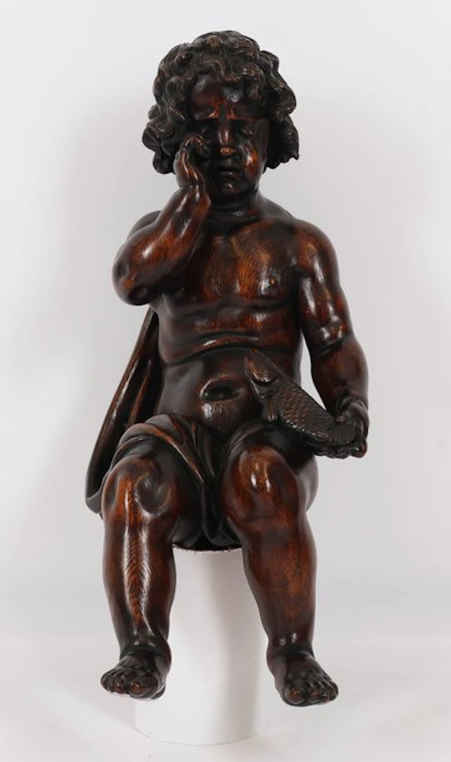 Sculpture, Vlaamse barokke putto - ‘Berouw / Boetvaardigheid’ - 65 cm - Wood