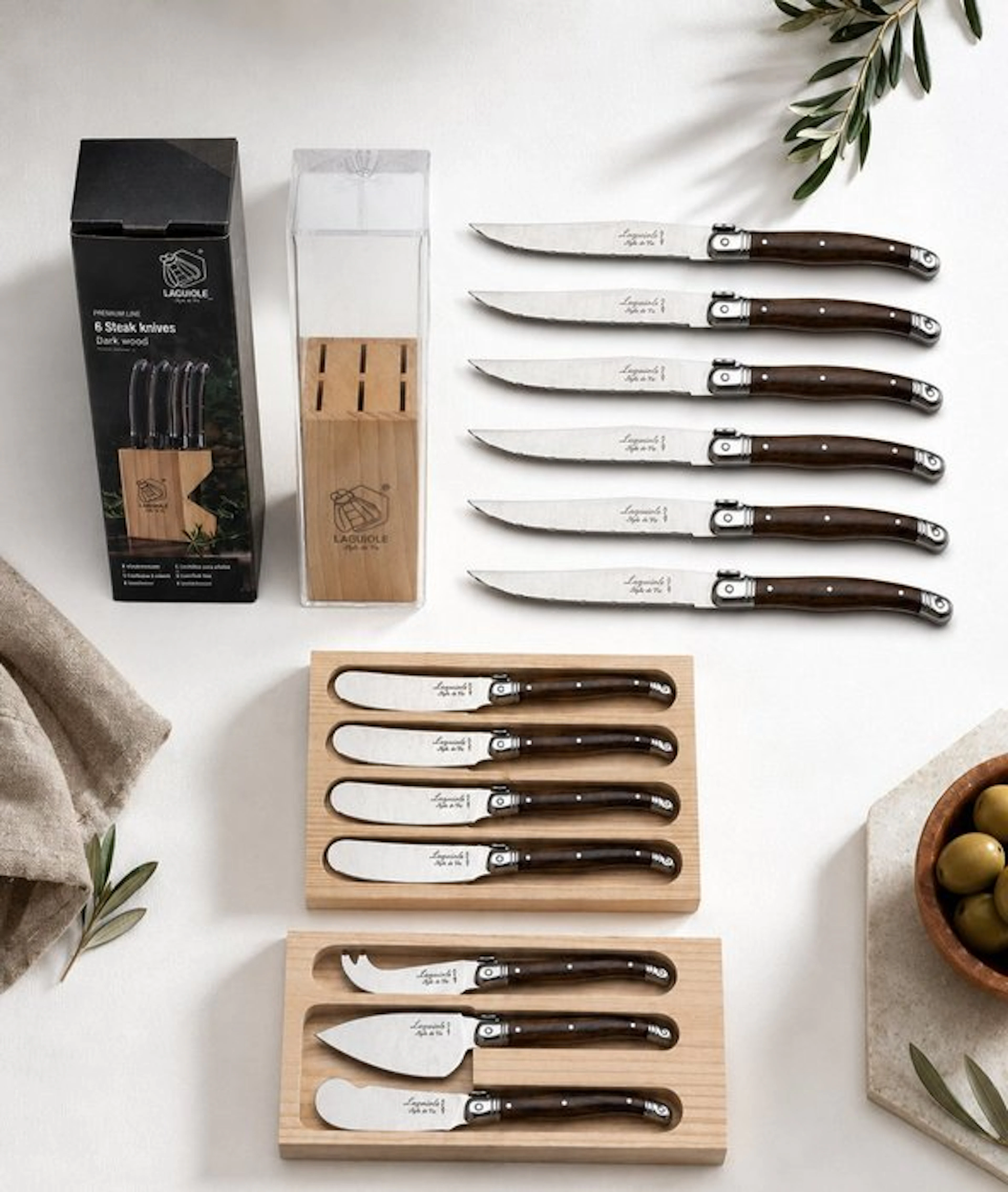 Laguiole - 13x piece Dark Brown - Steak knives (6x)...