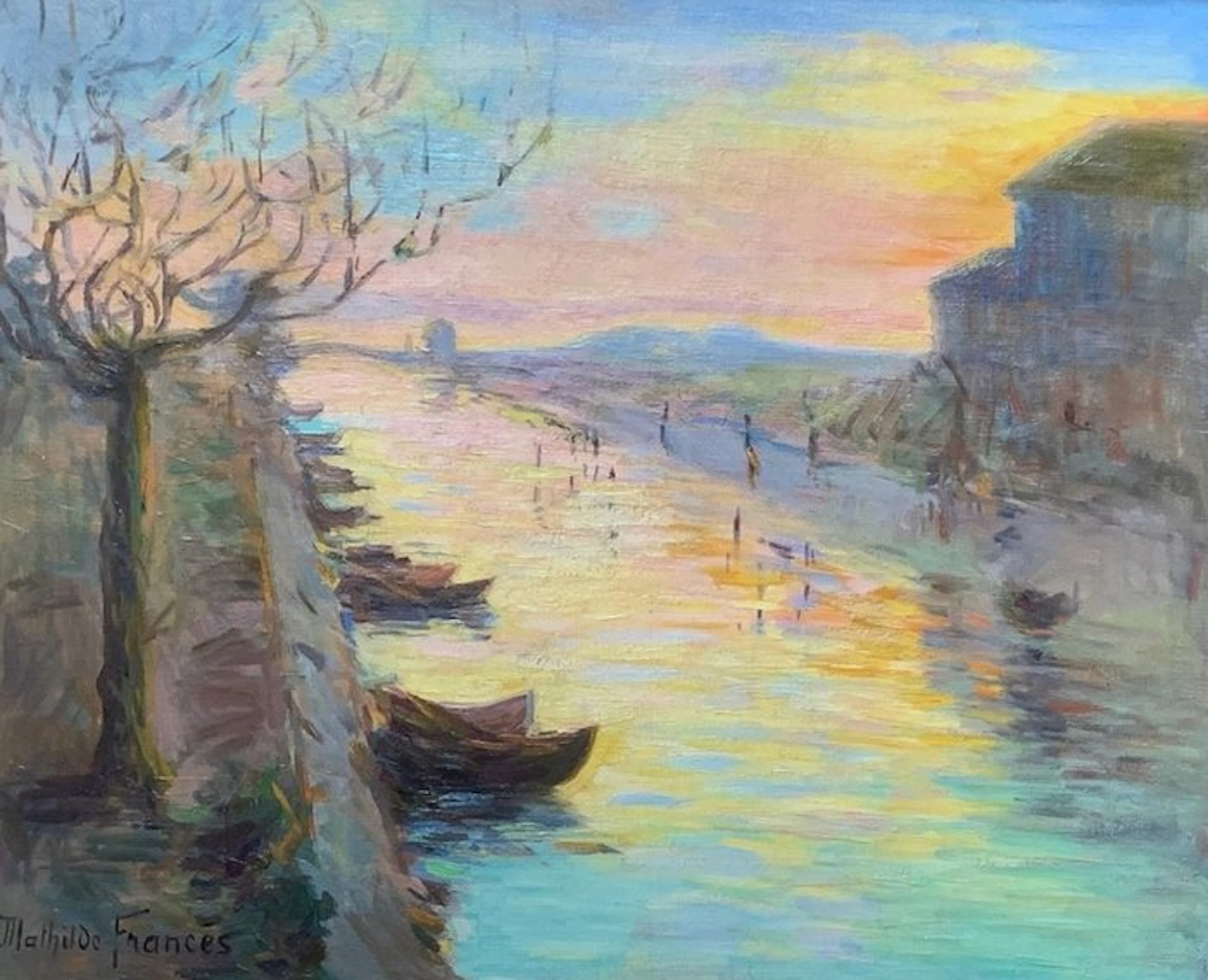Mathilde Frances (1879-1964) - Coucher de soleil sur la Canalette à Palavas