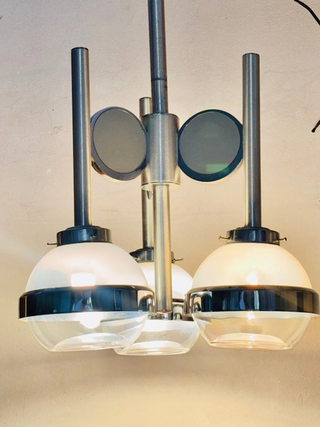 Hanging lamp - Glass, Metal - Vintage chandelier