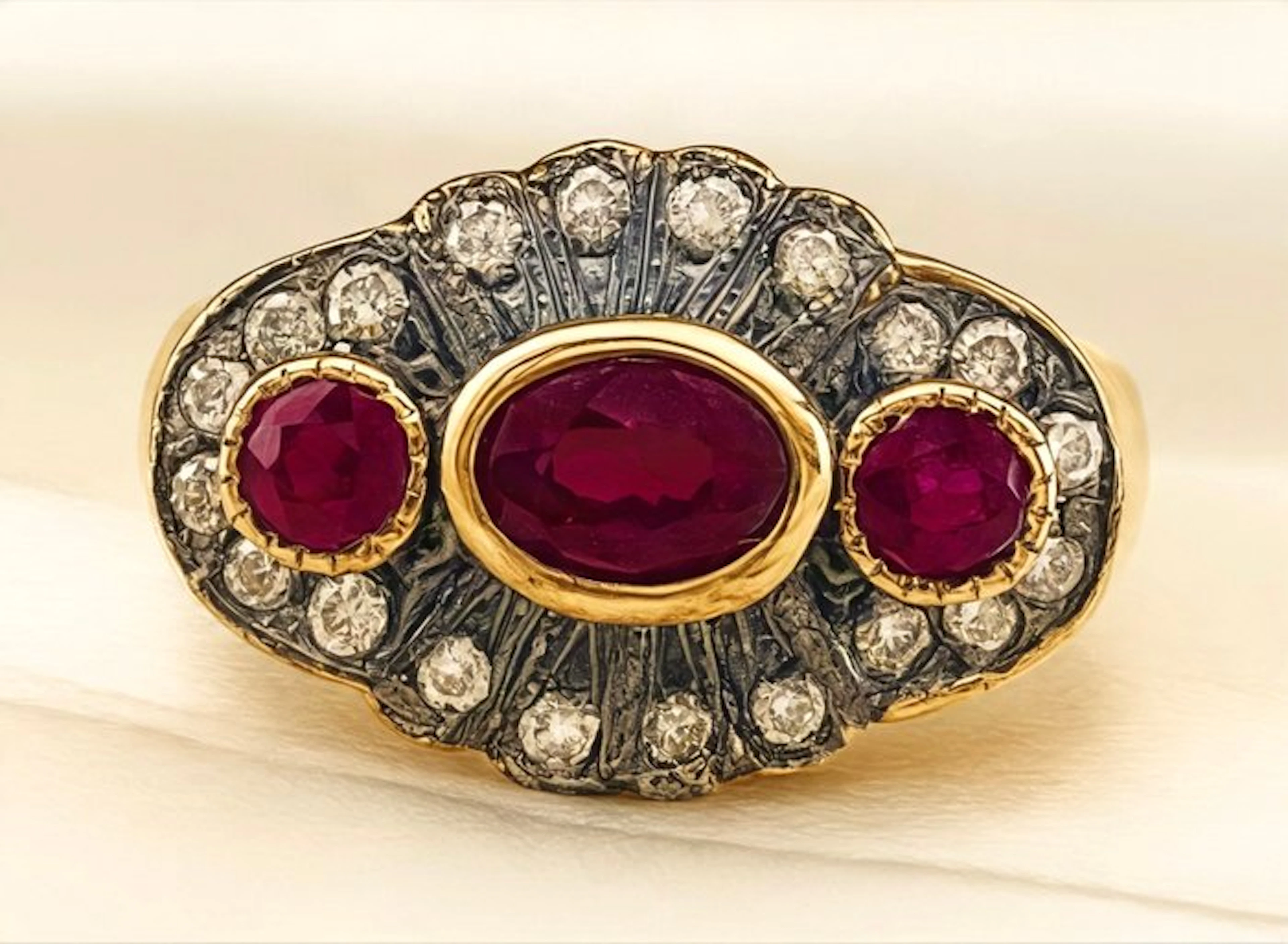 No reserve price - Ring - 9 kt. Yellow gold, Silver Ruby - Diamond