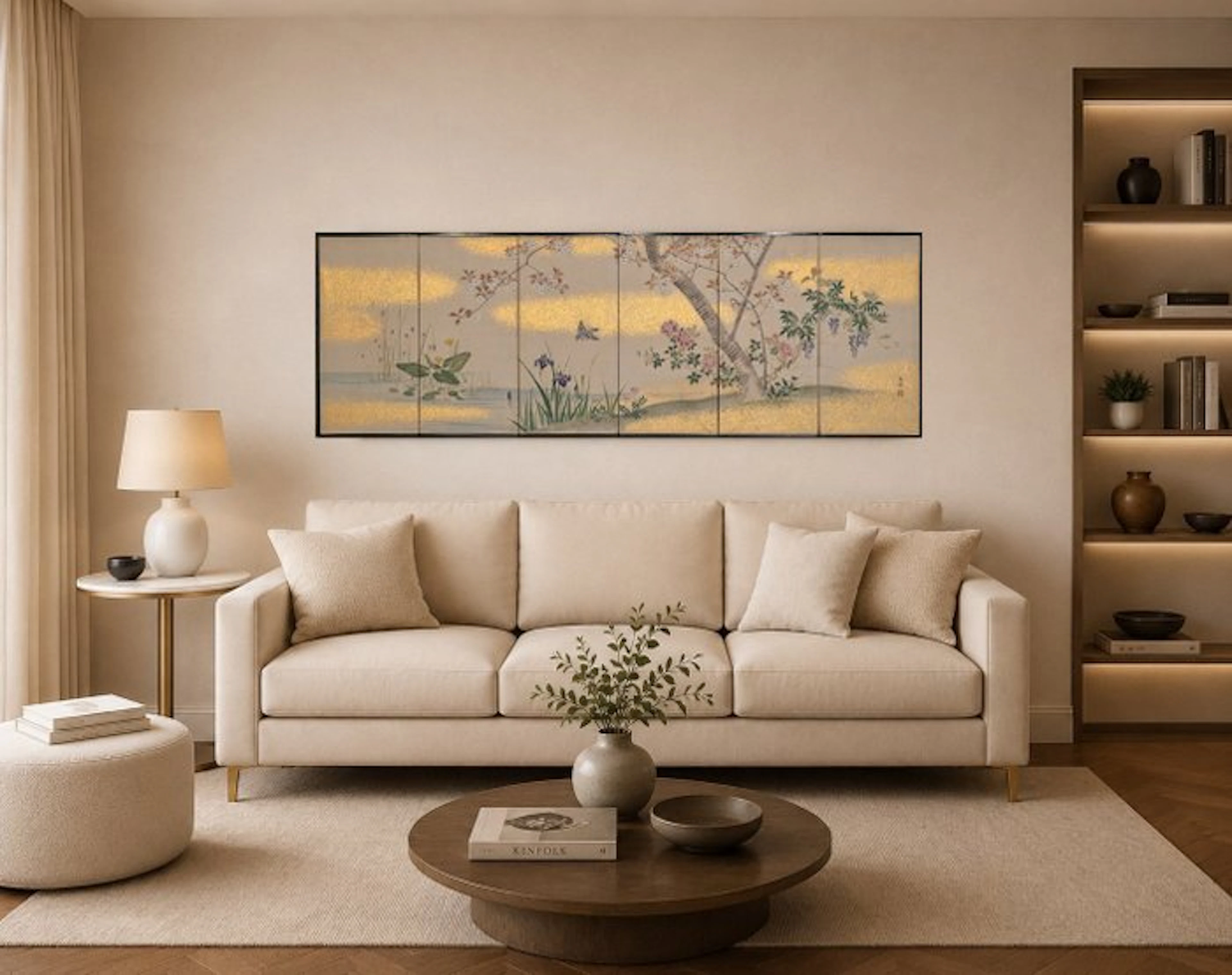 A gold dust six panel byobu folding screen sakura tree - Gold dust
