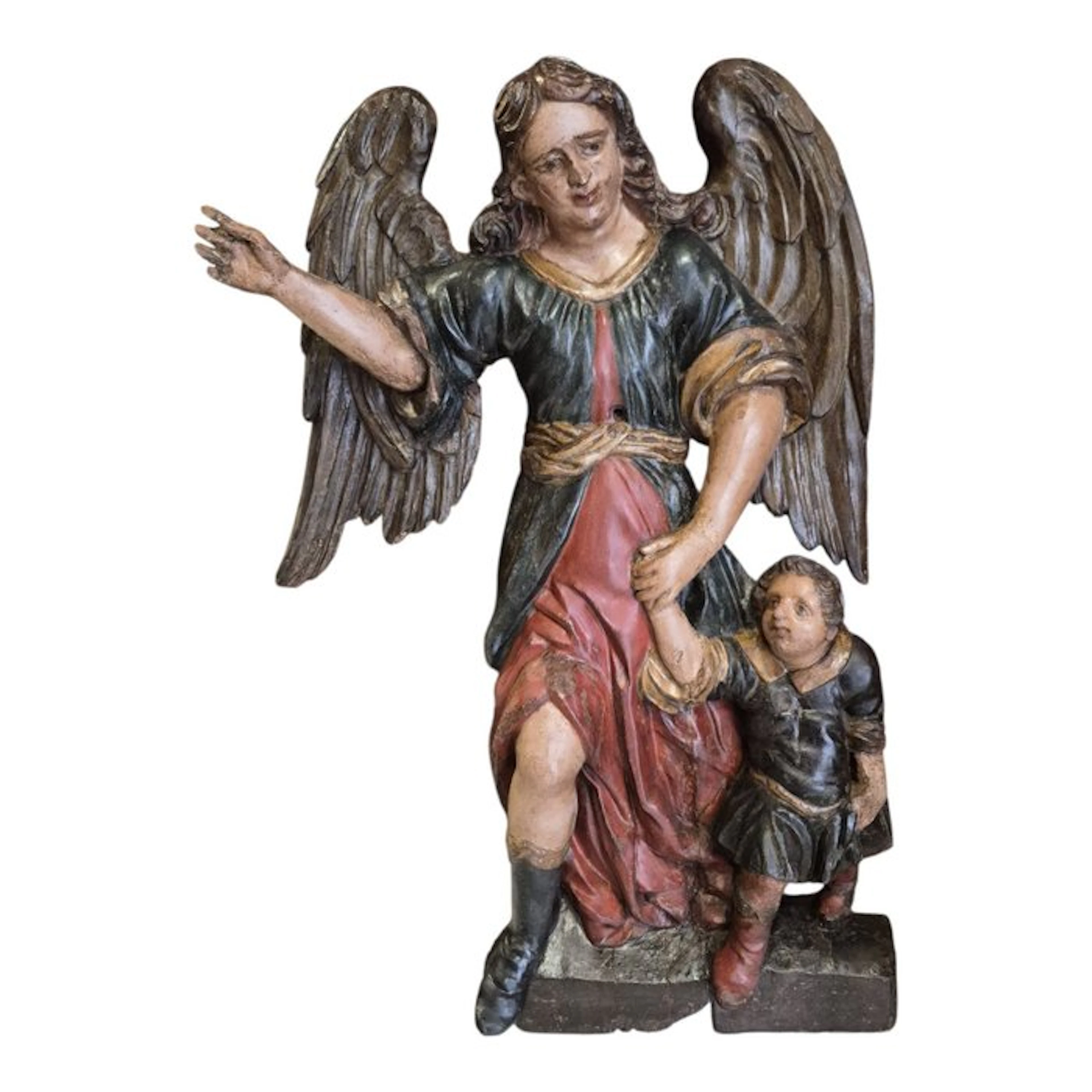 Sculpture, Tobia e l'angelo - 115 cm - Painted wood