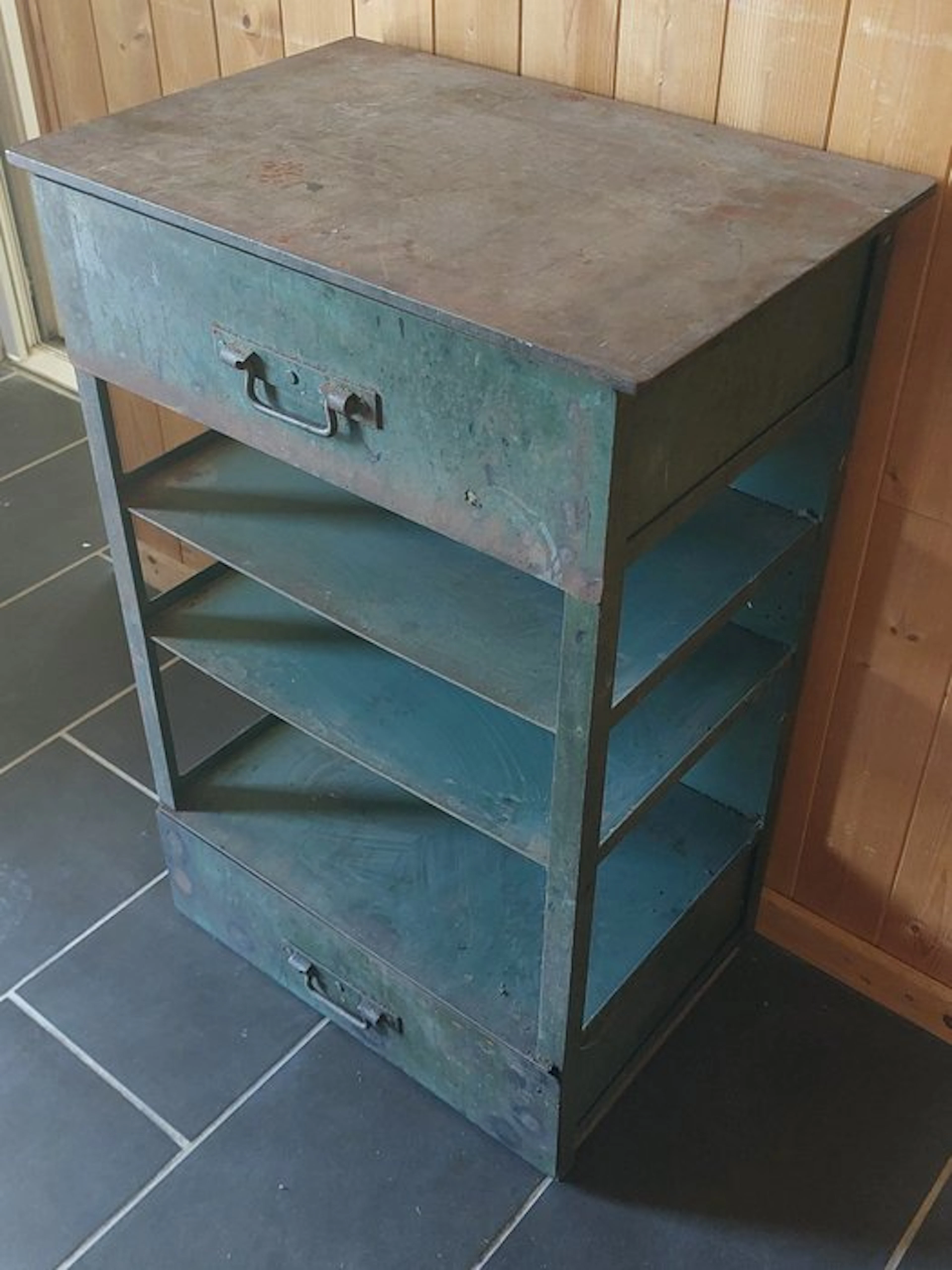 Workbench - Steel - Vintage workbench/workshop shelving storage unit