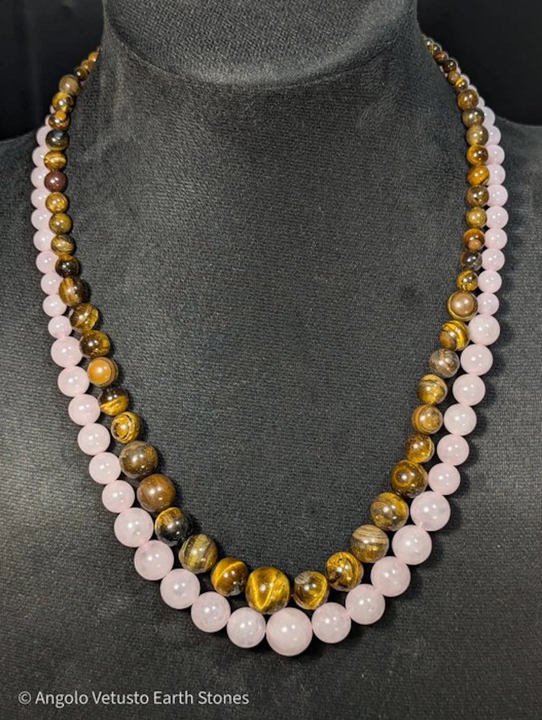 2x Chatoyant Natural Tiger’s Eye and Rose Quartz...