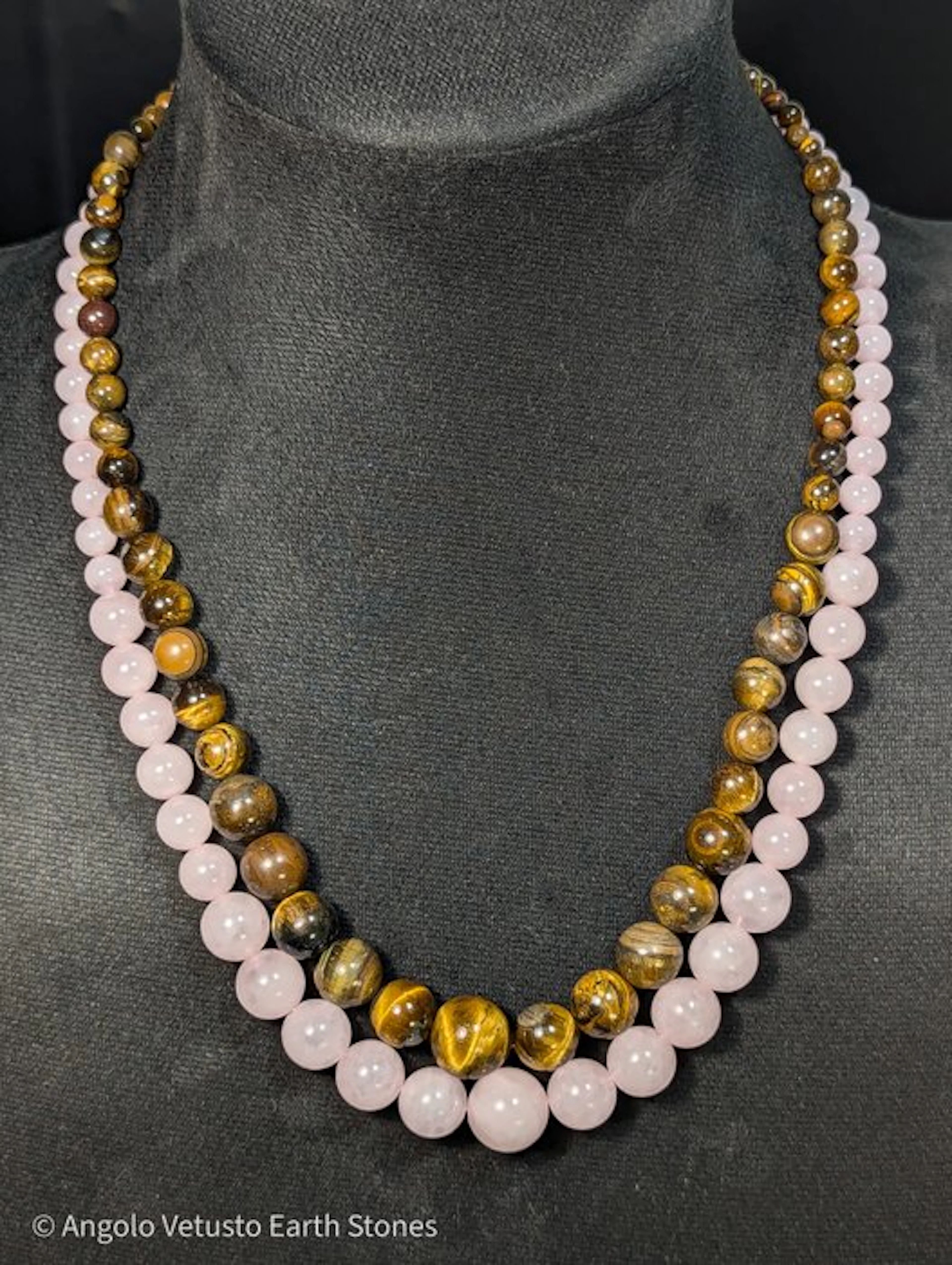 2x Chatoyant Natural Tiger’s Eye and Rose Quartz...