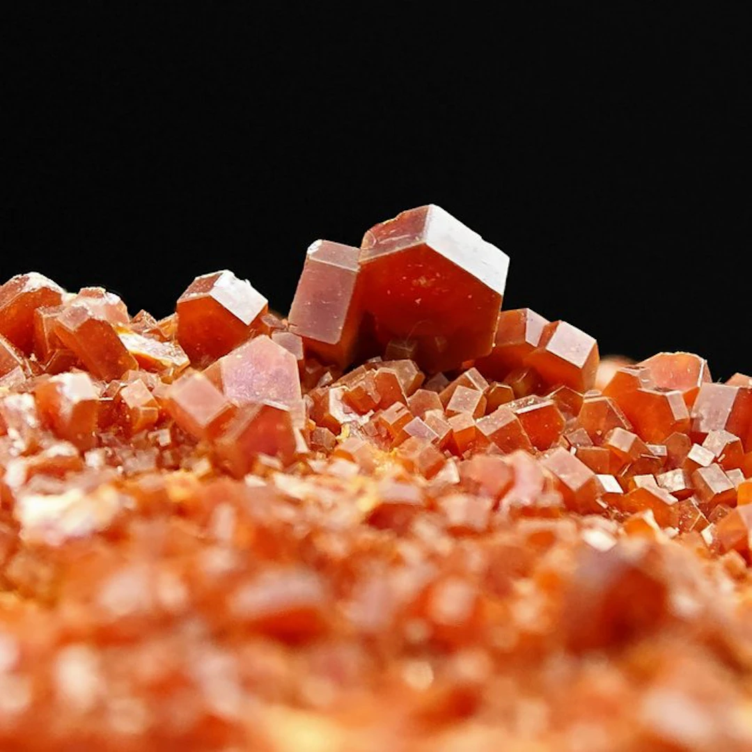 Red hexagonal vanadinite aesthetic