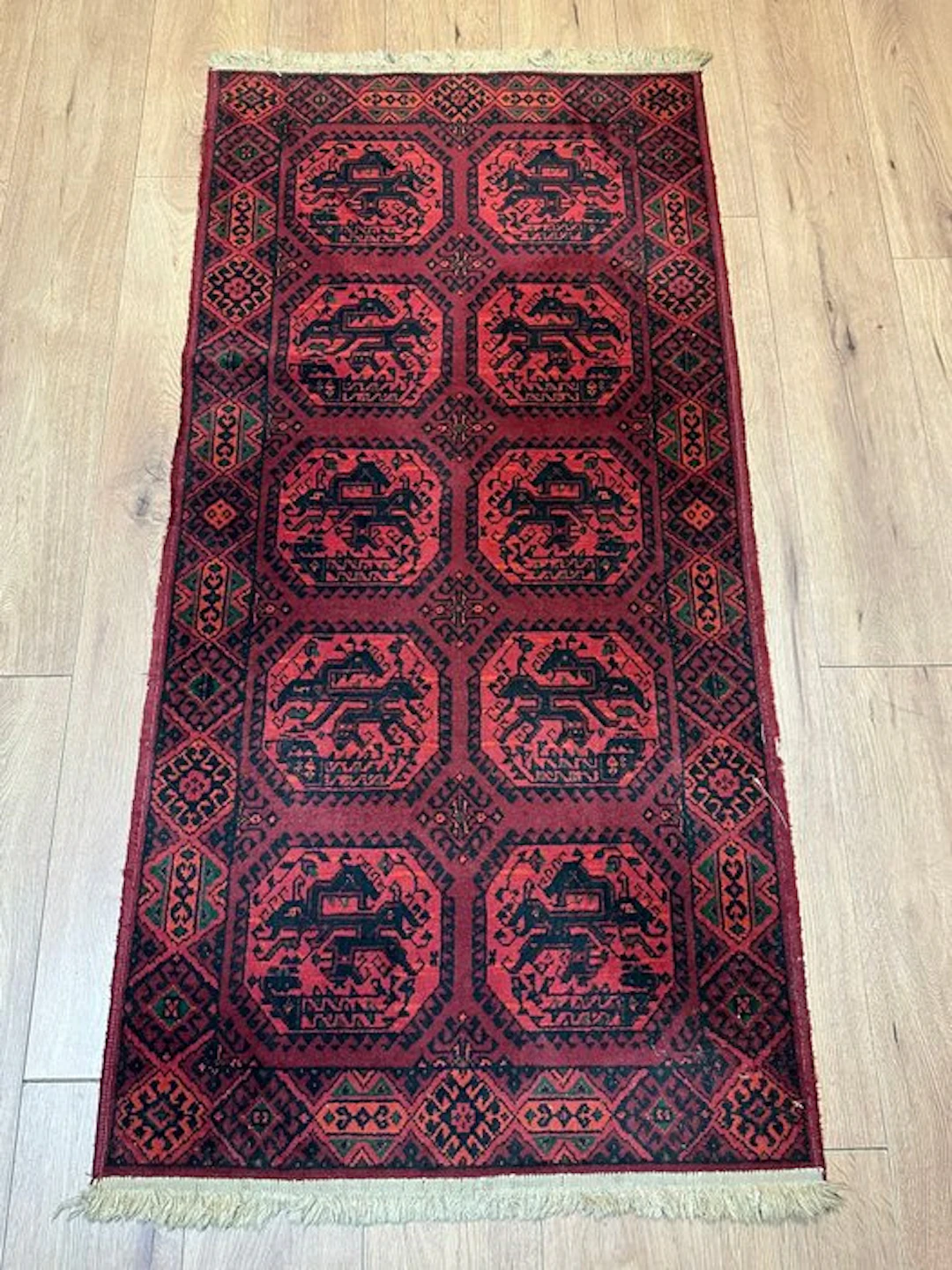 Classic Afghan Bukhara rug – machine-woven with...