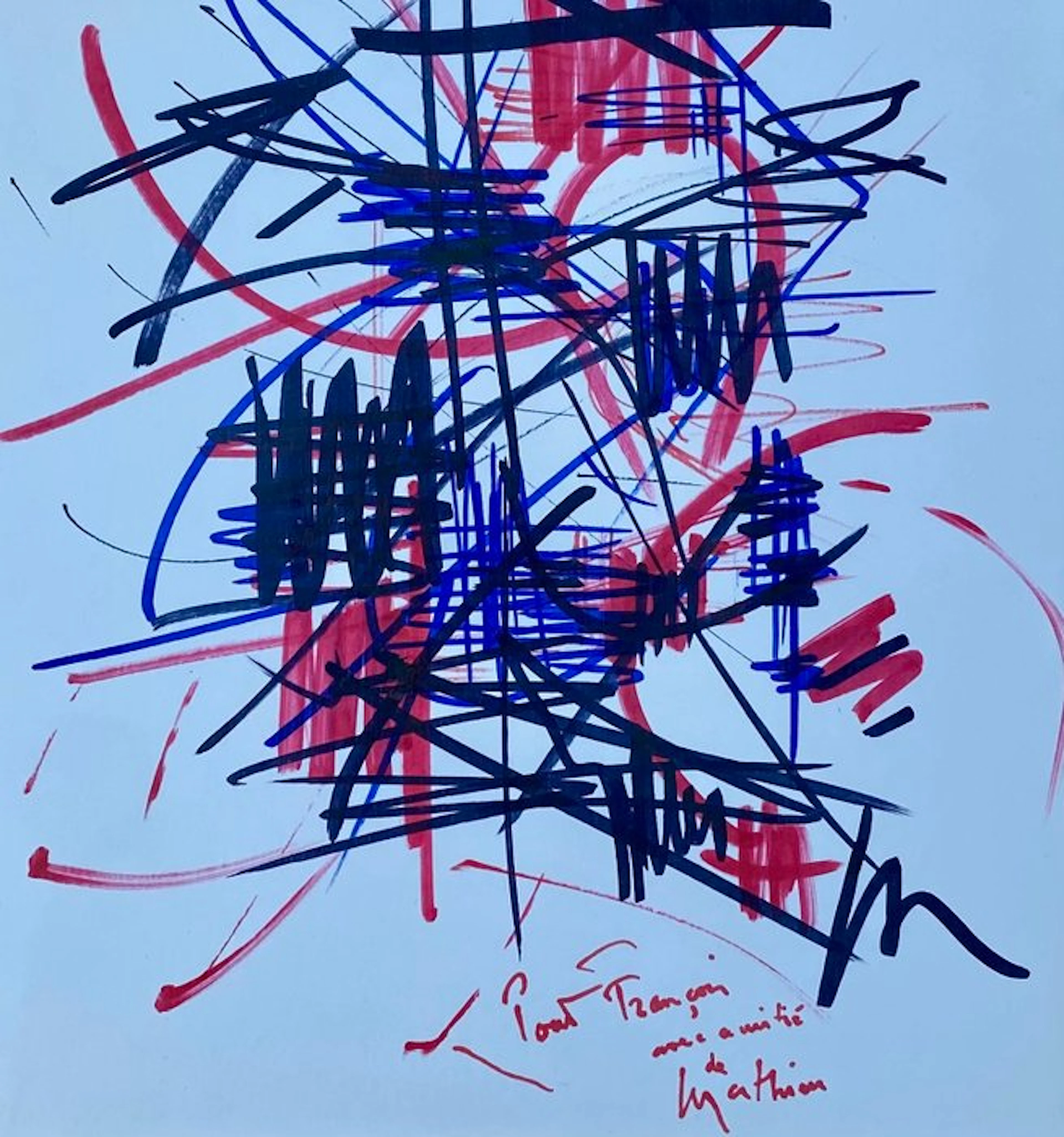Georges Mathieu (1921-2012) - Composition en Blue et Rouge / Abstraction