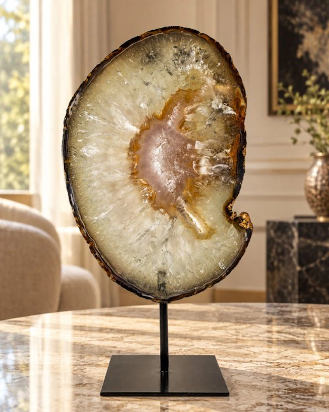 Very rare natural agate - crystal geode on stand Geode...