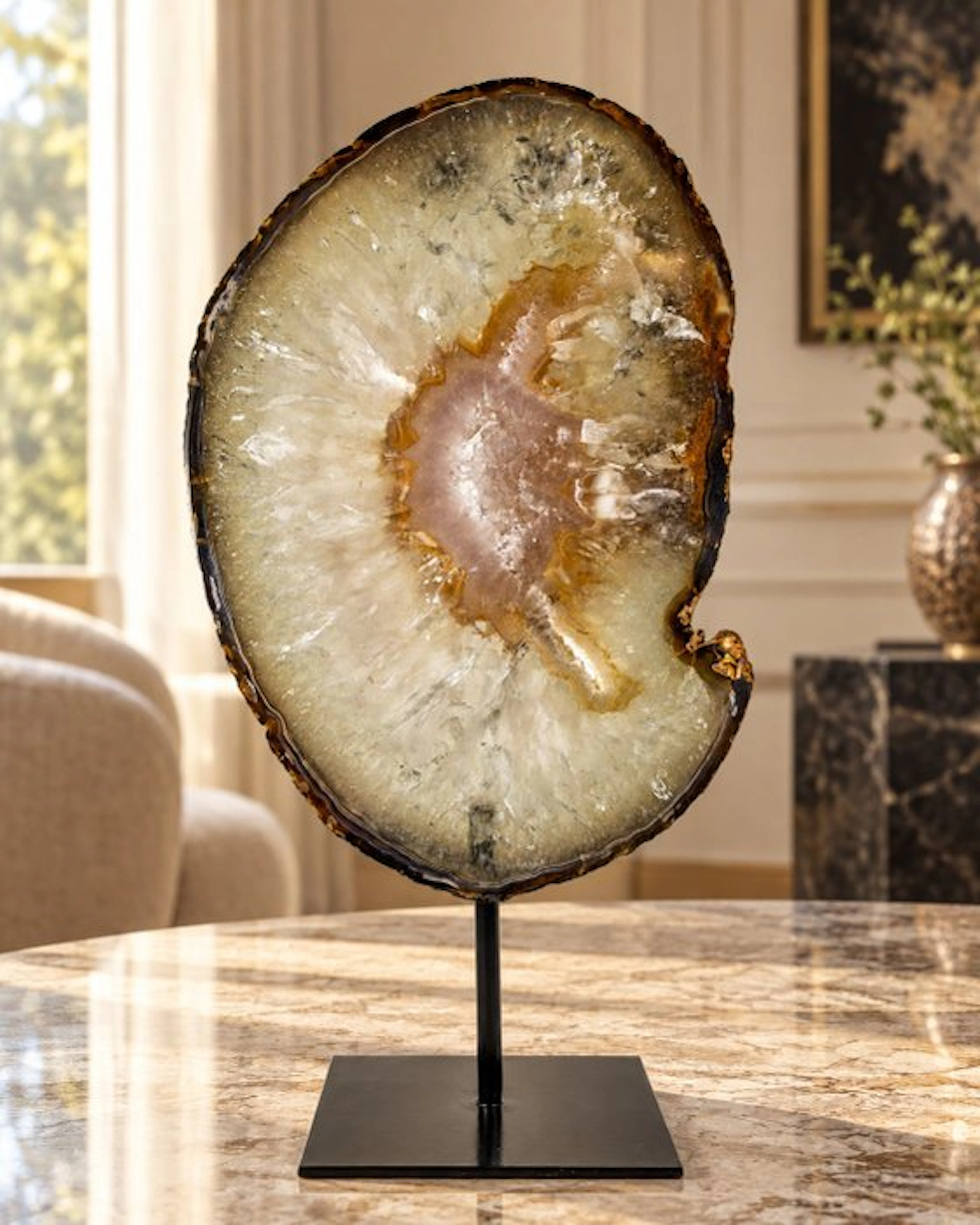 Very rare natural agate - crystal geode on stand Geode...