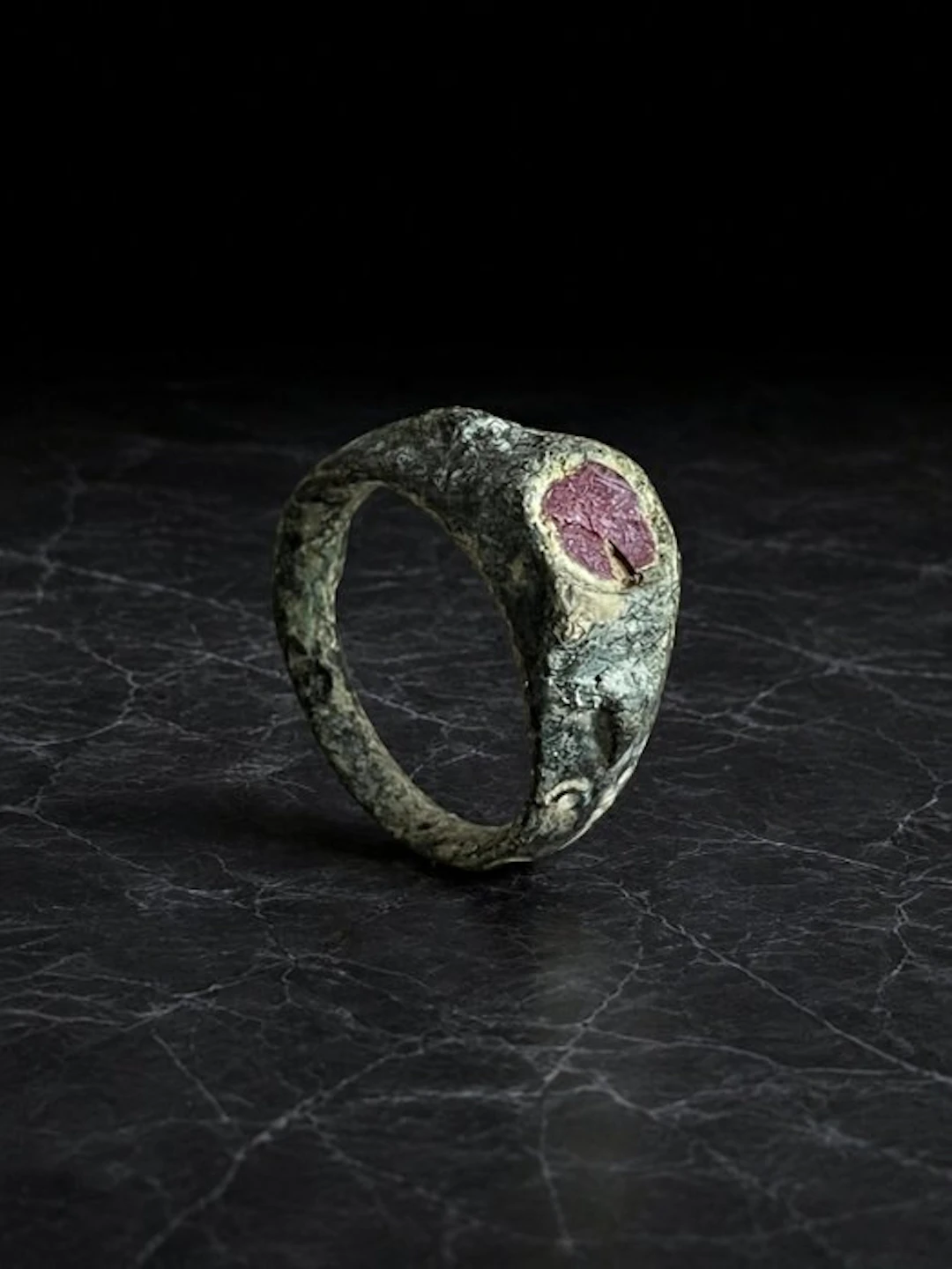Byzantine Bronze Ring with Pink Stone 6th to 8th Century AD (No reserve price)