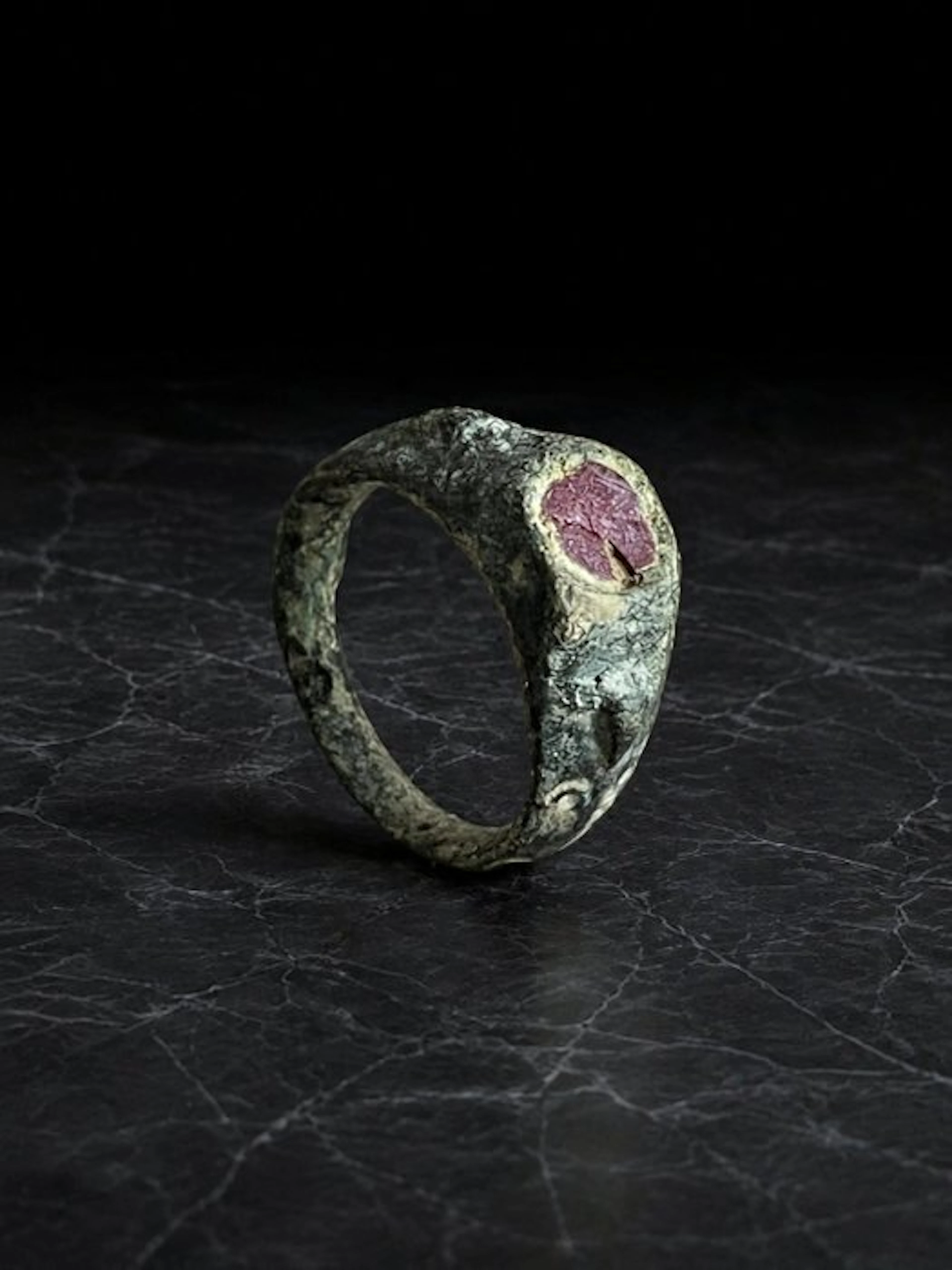 Byzantine Bronze Ring with Pink Stone 6th to 8th Century AD (No reserve price)