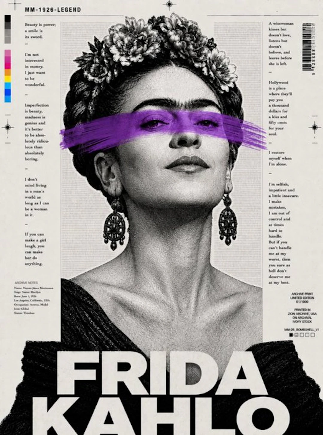 Eric Brumette - FRIDA KAHLO PUPLE PAPER - Toile L - LIMITED EDITION