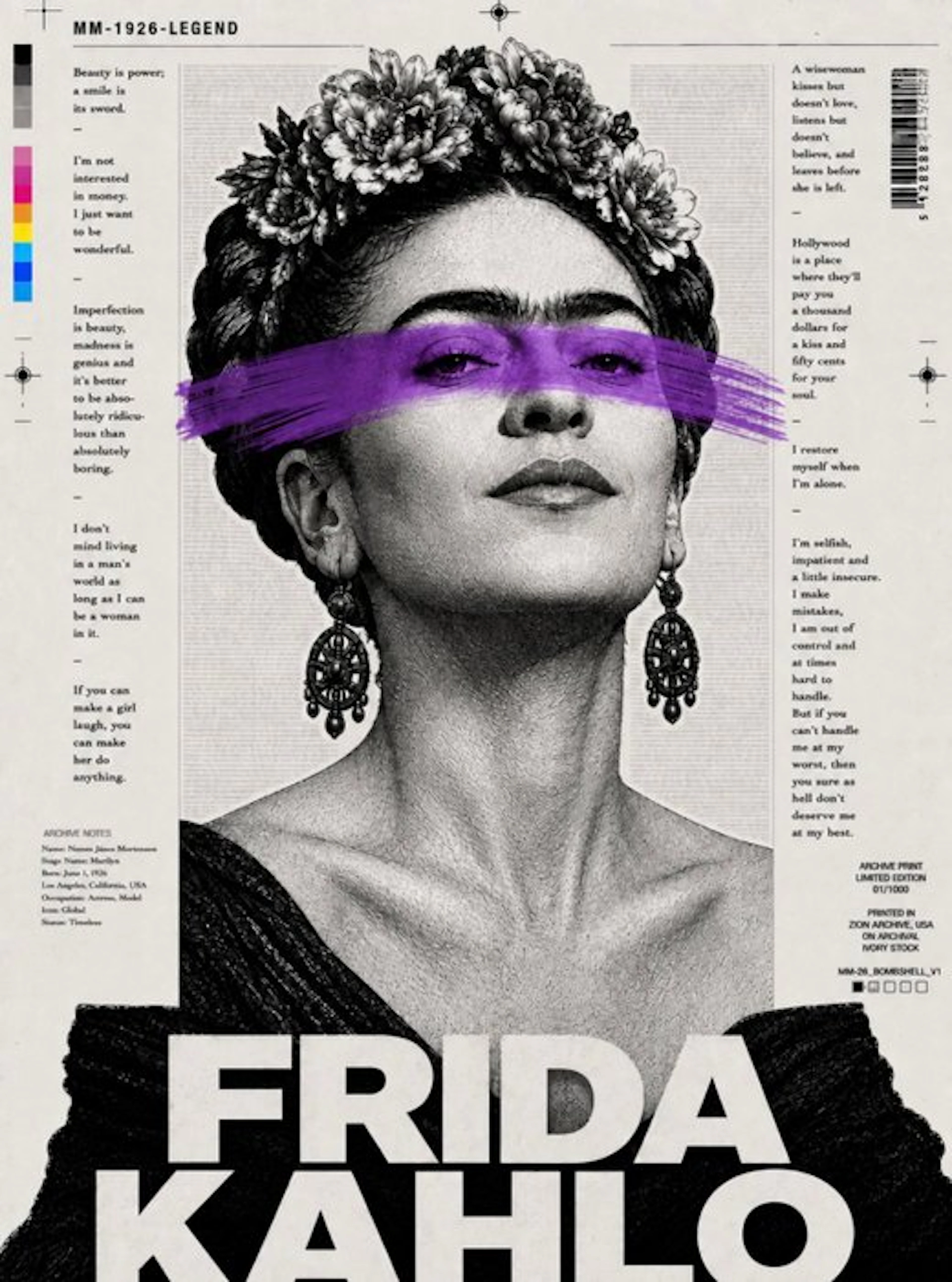 Eric Brumette - FRIDA KAHLO PUPLE PAPER - Toile L - LIMITED EDITION