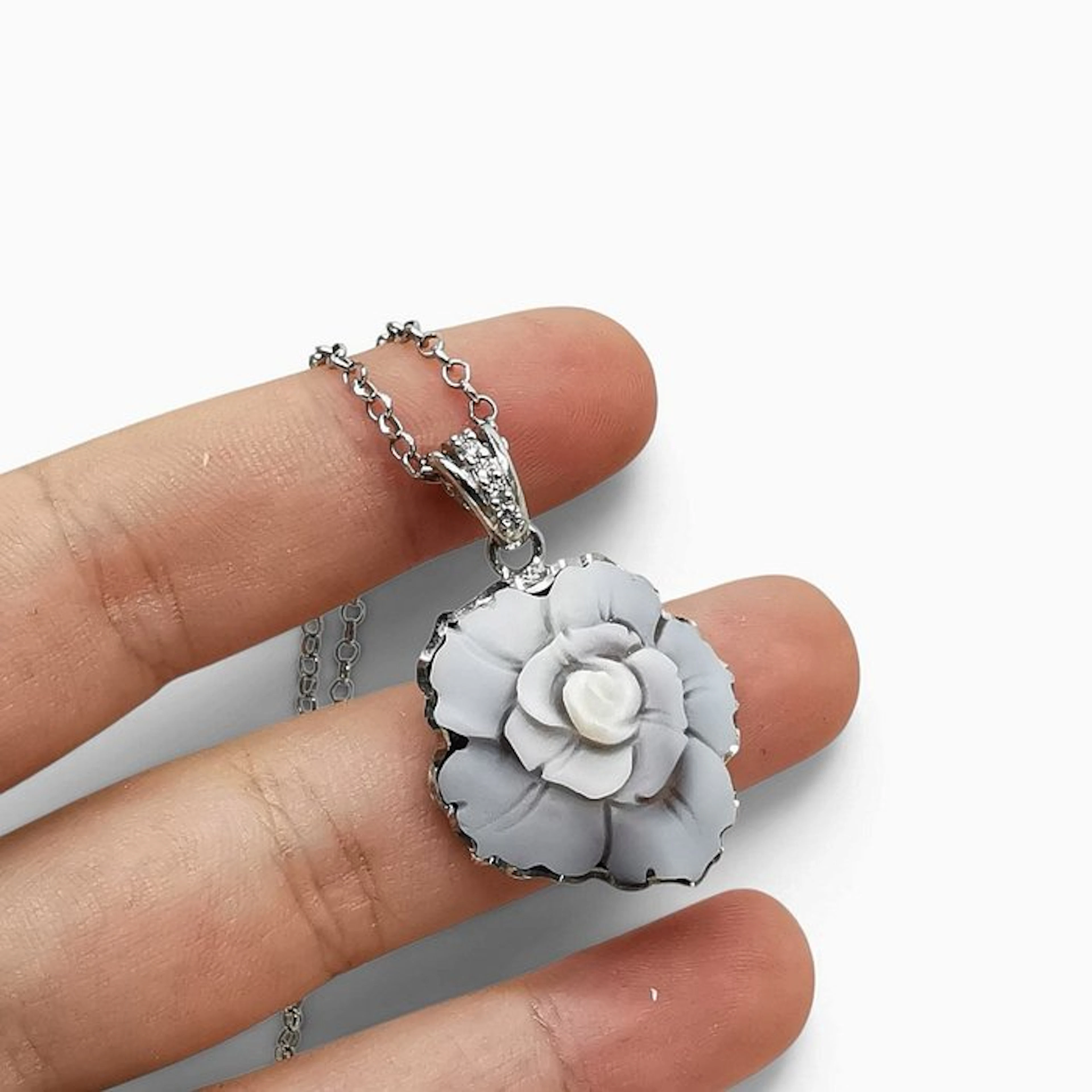 Sterling Silver 925 - Necklace with pendant - hand-carved cameo