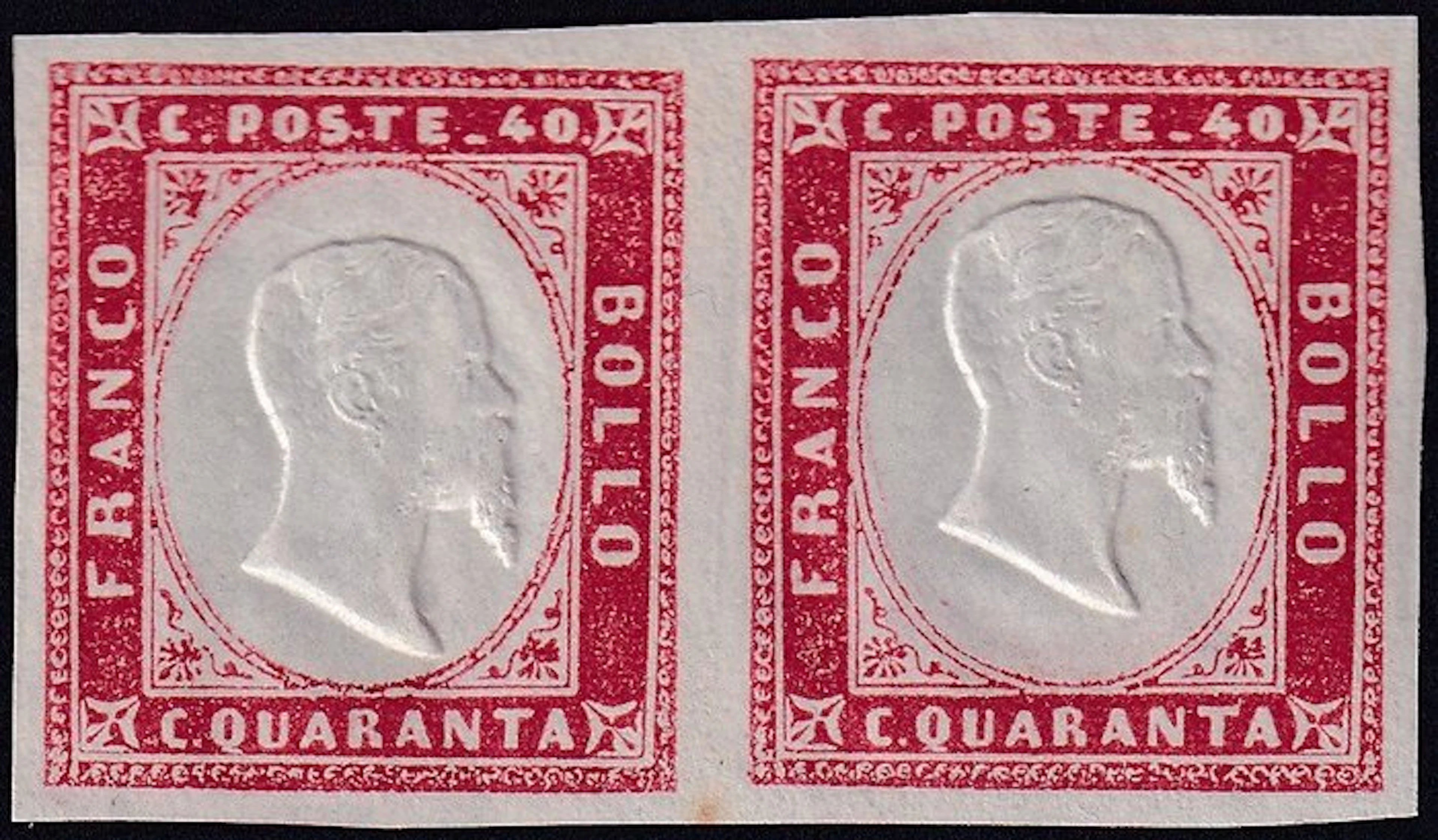 Italian Ancient States - Sardinia 1862 - IVth Emission 40c pink carmine pair