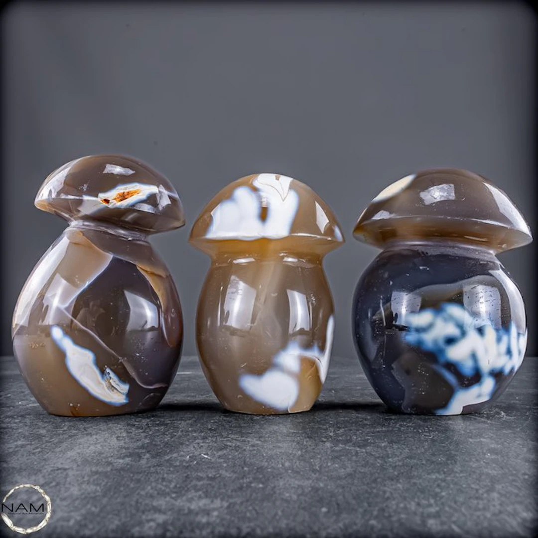 Natural Orca-Agate Mushrooms – Set of 3 collectibles- 2002.46 g - (3)