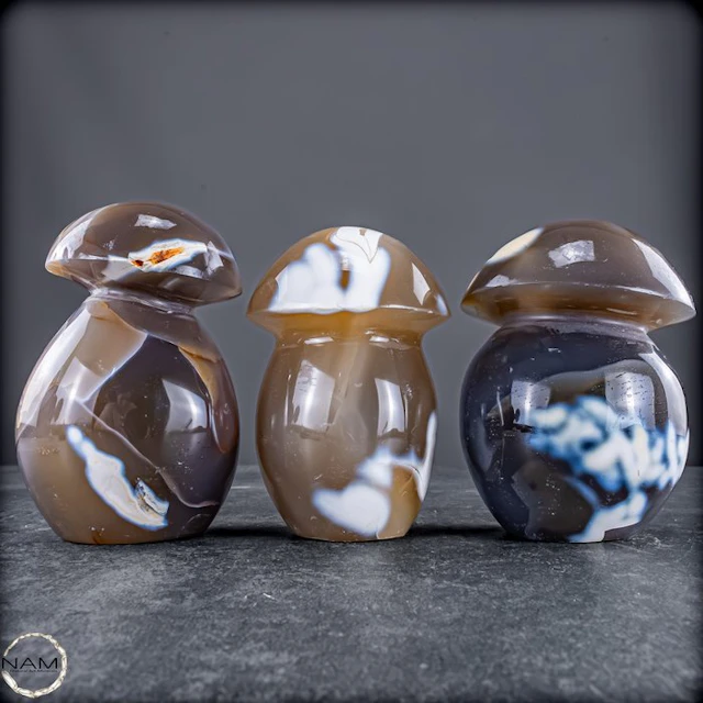 Natural Orca-Agate Mushrooms – Set of 3 collectibles- 2002.46 g - (3)