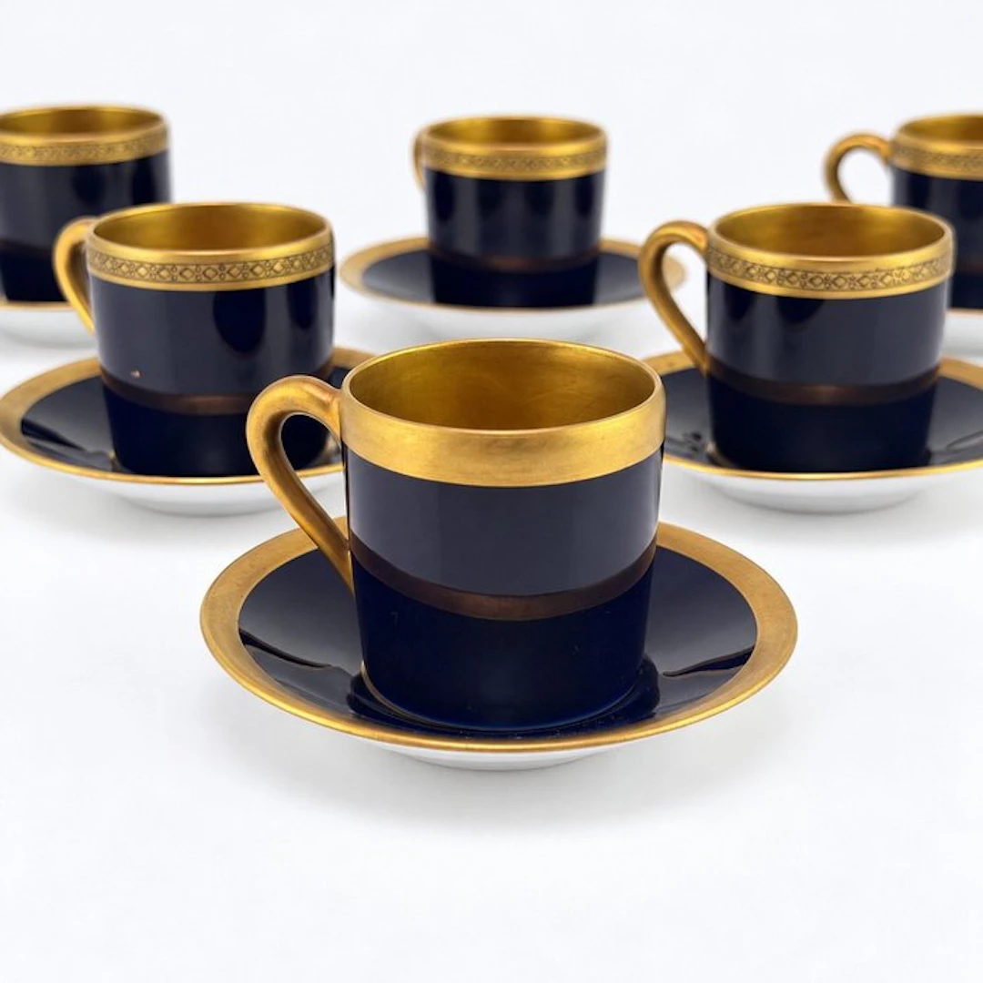 Limoges - Drinking service (6) - Cobalt Blue & Gilt Porcelain - Porcelain