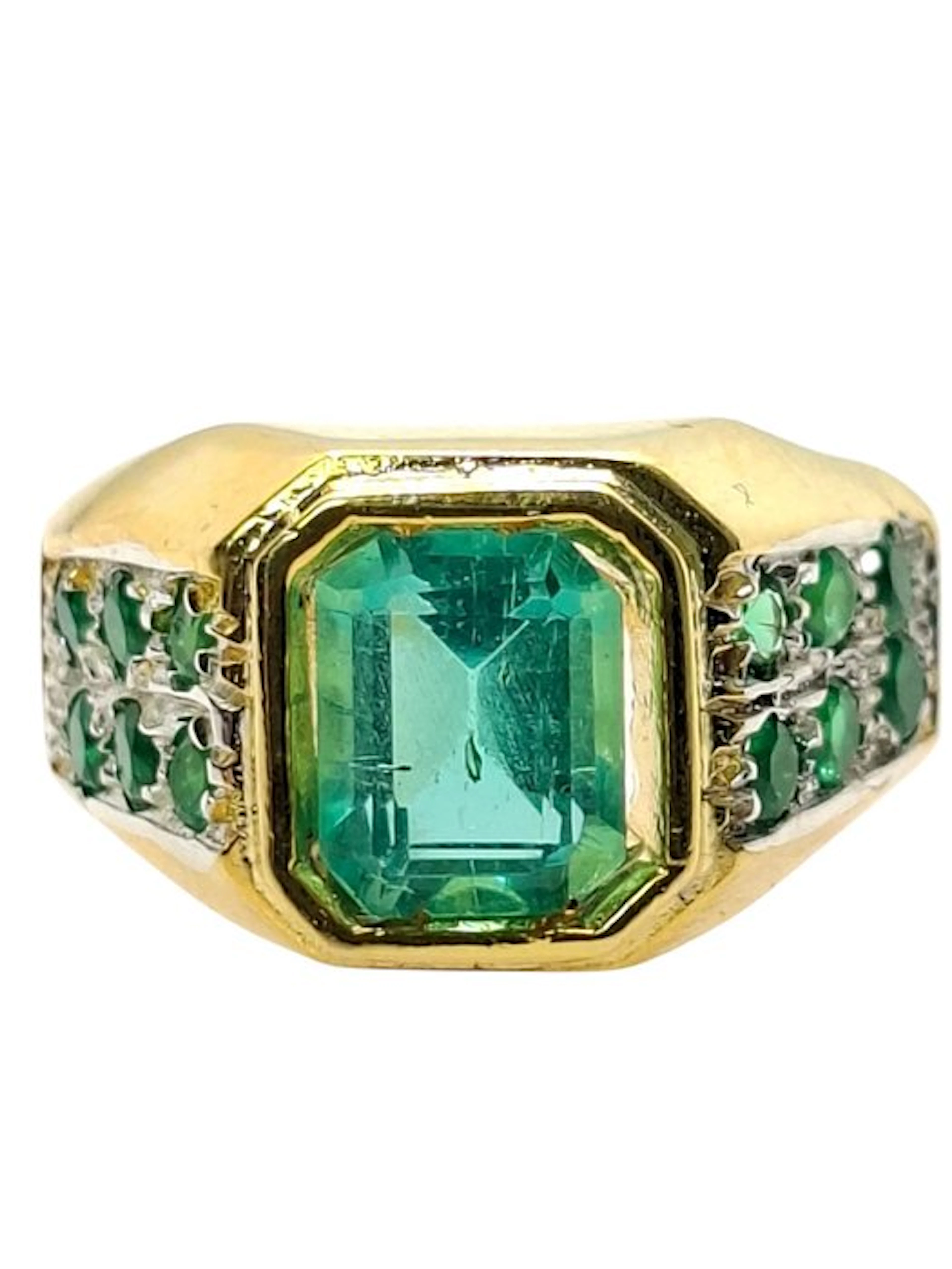 No reserve price - Ring - 9 kt. Silver, Yellow gold Emerald - Emerald
