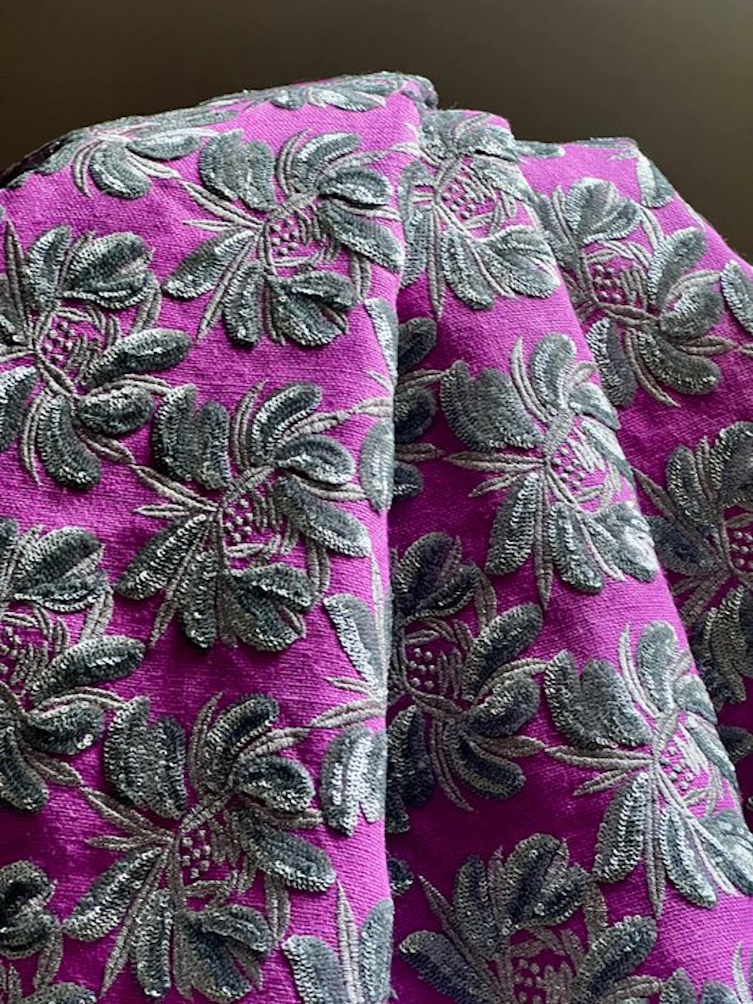 Exclusive Indian fabric embroidered with silver thread