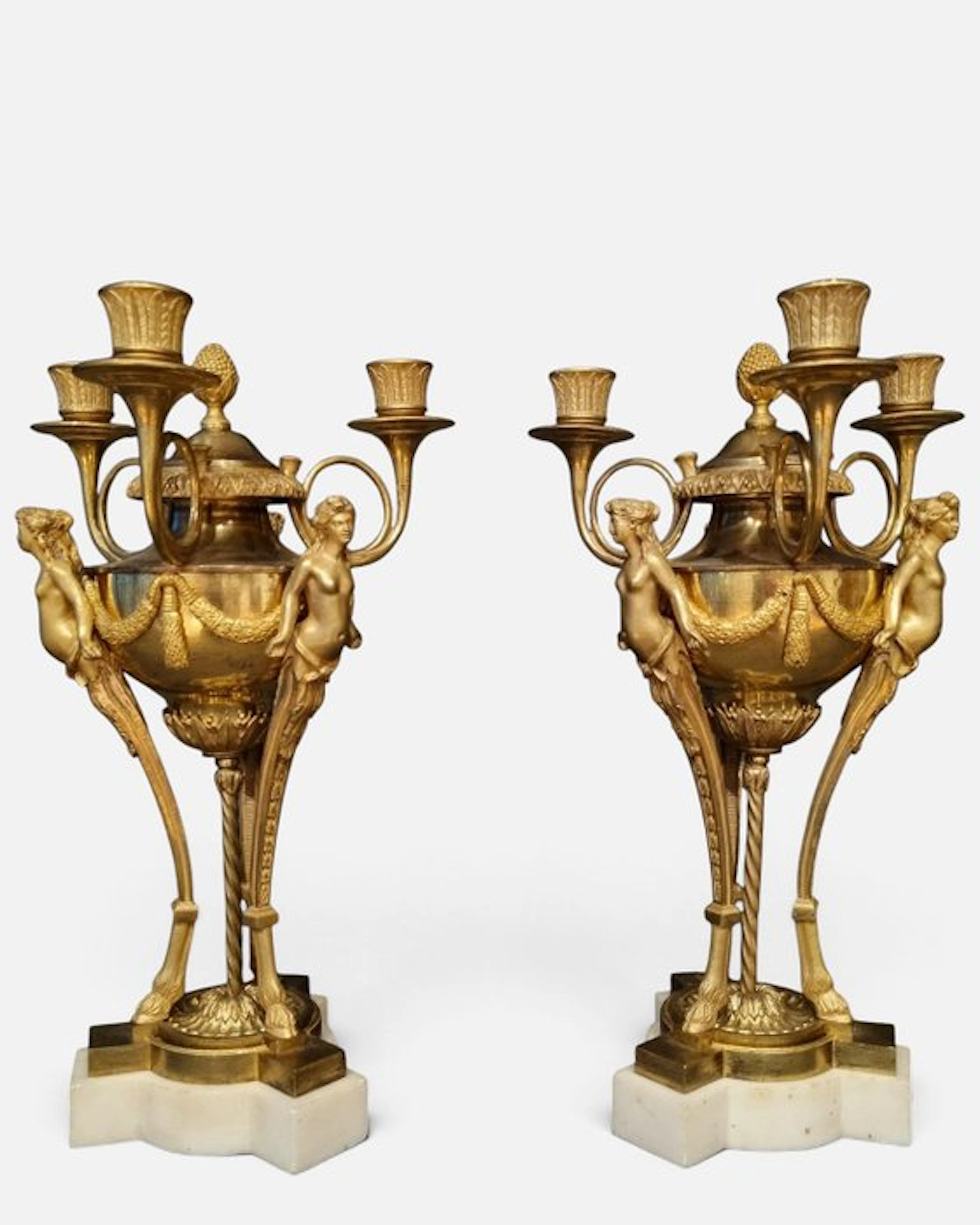 Paire de candélabres fin XVIIIe siècle - Candelabrum (2) - Gilt bronze