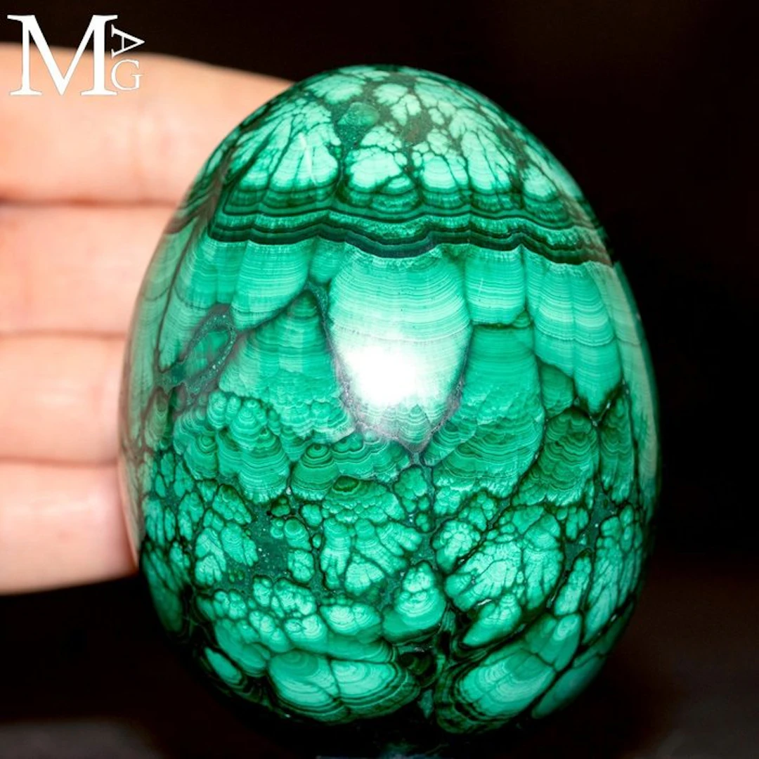 Natural Green Malachite with Banded Structures Perfectly...