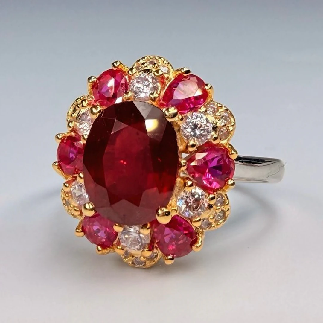No reserve price - Ring 18K Rose Gold 925 Silver with Genuine Garnet