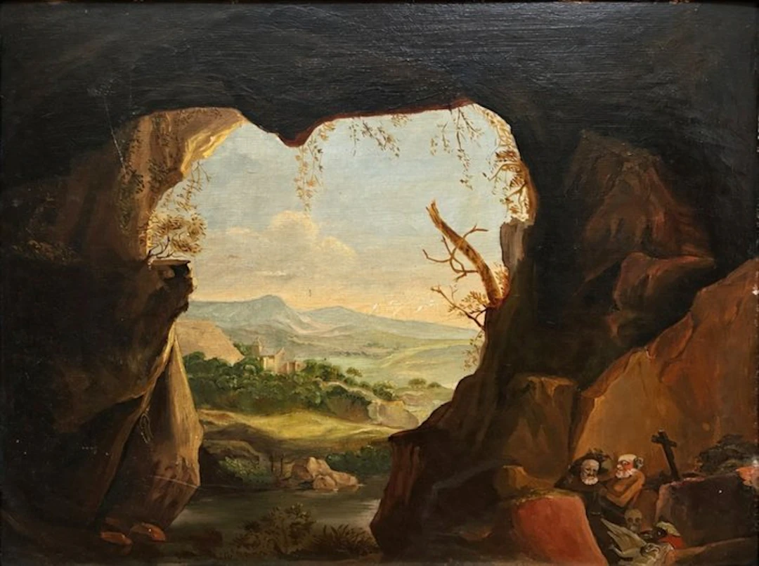 Italian School (XVIII) - Paisaje visto desde una cueva