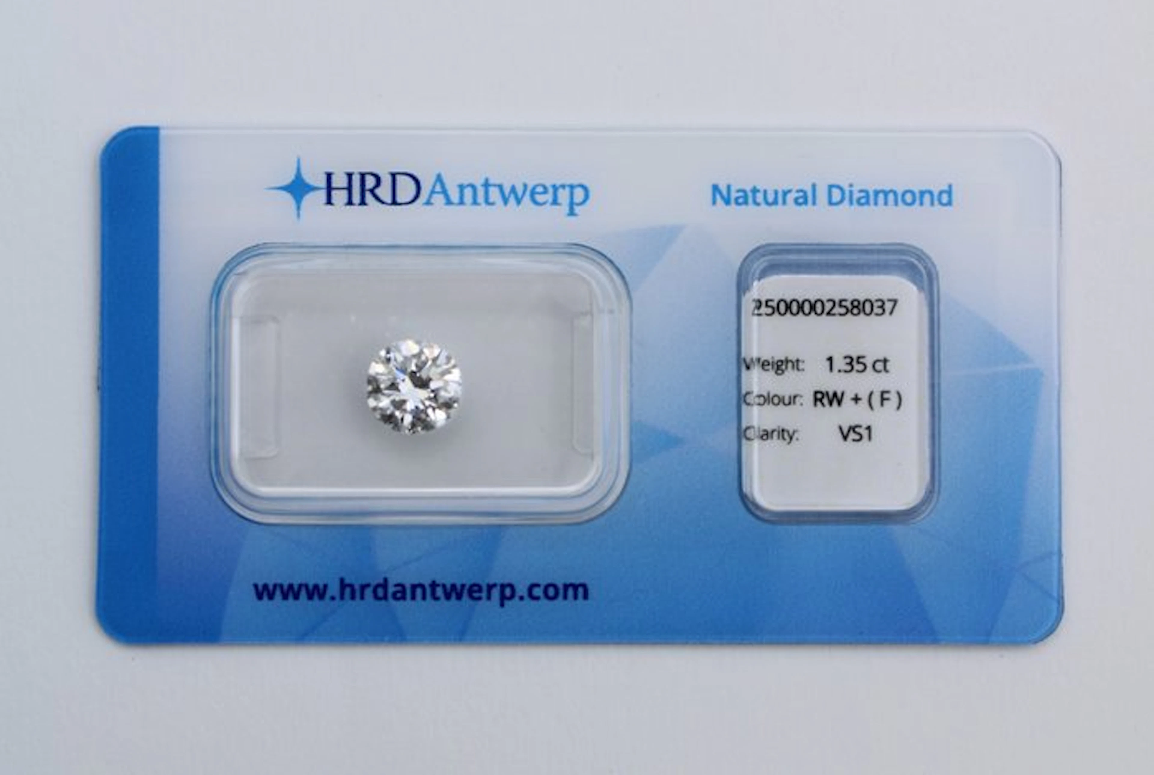 1 pcs Diamond (Natural) - 1.35 ct - Round - F - VS1 - HRD Antwerp