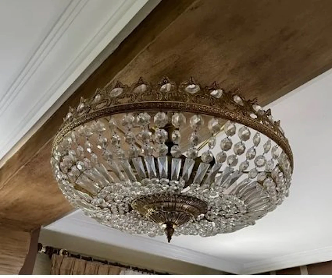 Hanging lamp - Gilt brass, Crystal