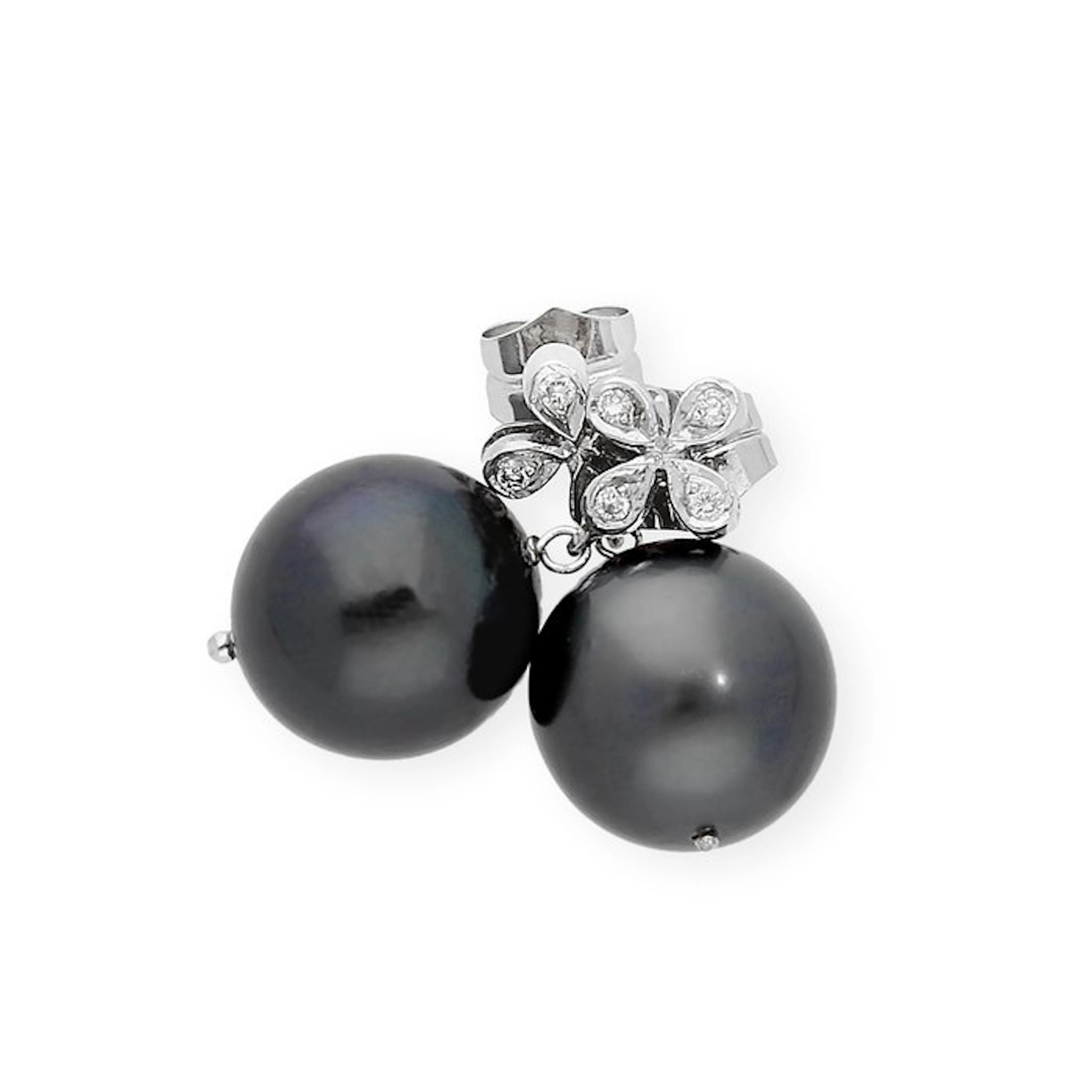 Earrings - 18 kt. White gold Diamond (Natural) - Pearl