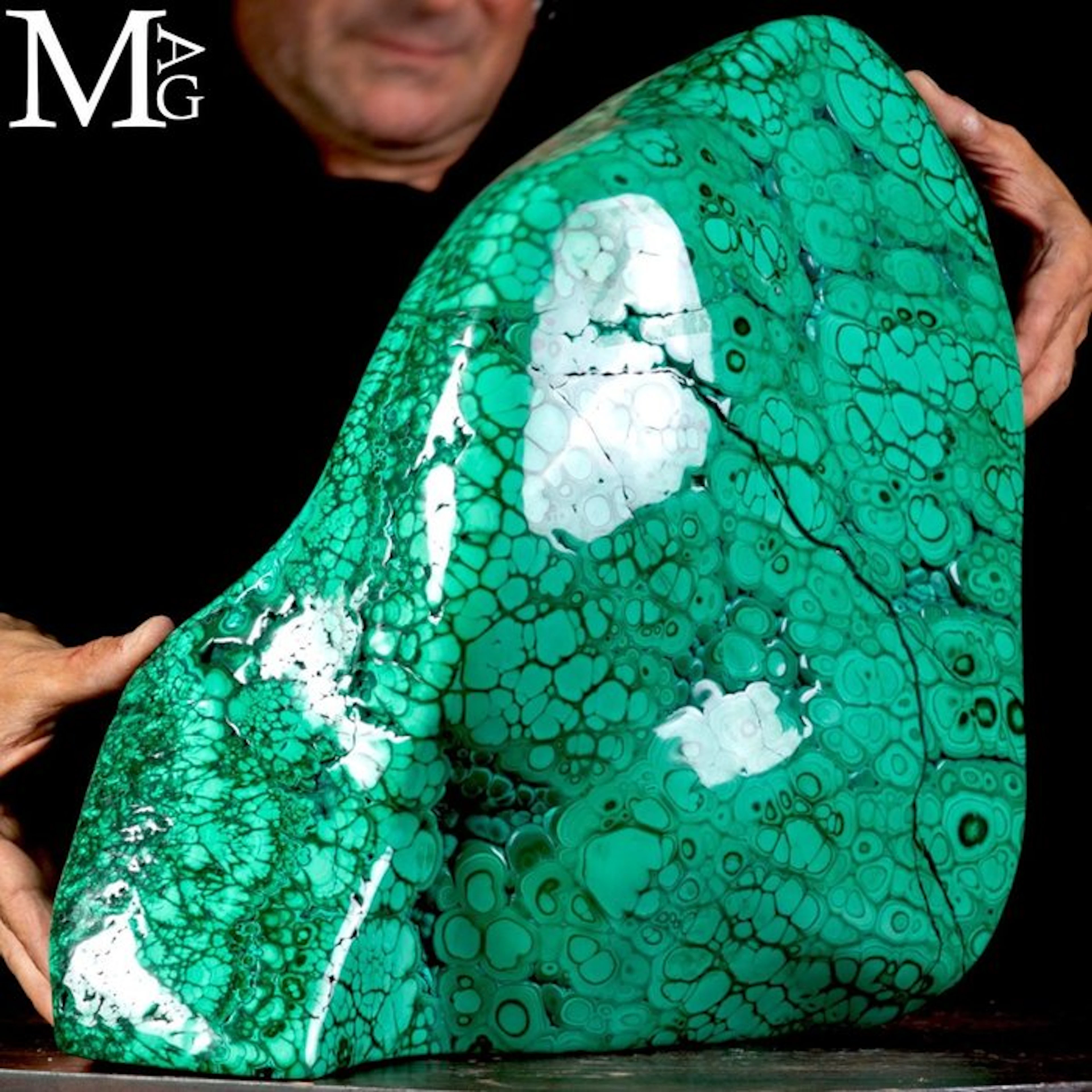 Giant display of polished Congo malachite