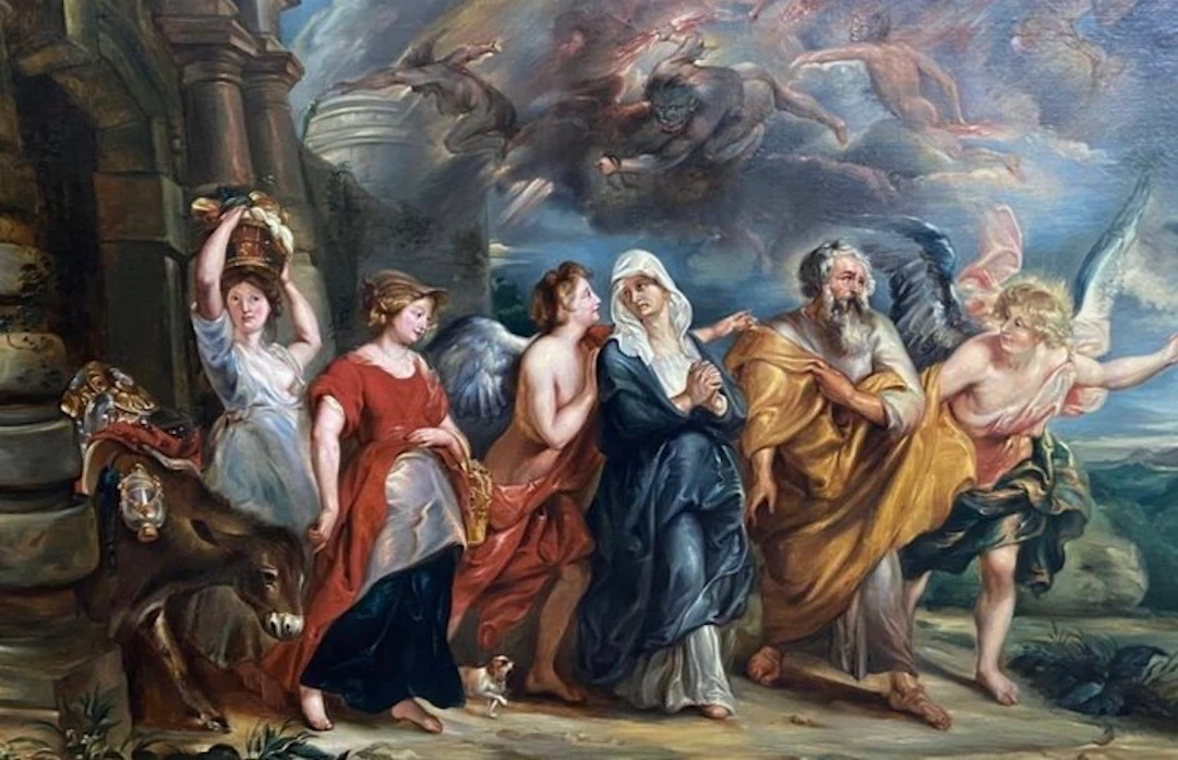 Scuola europea (XIX), Da Rubens - Fuga di Lot da Sodoma