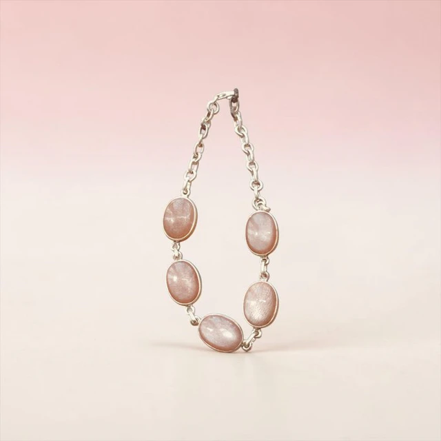 Moonstone Peach Silver Bracelet - Height: 20 cm - Width: 2 cm- 12 g - (1)
