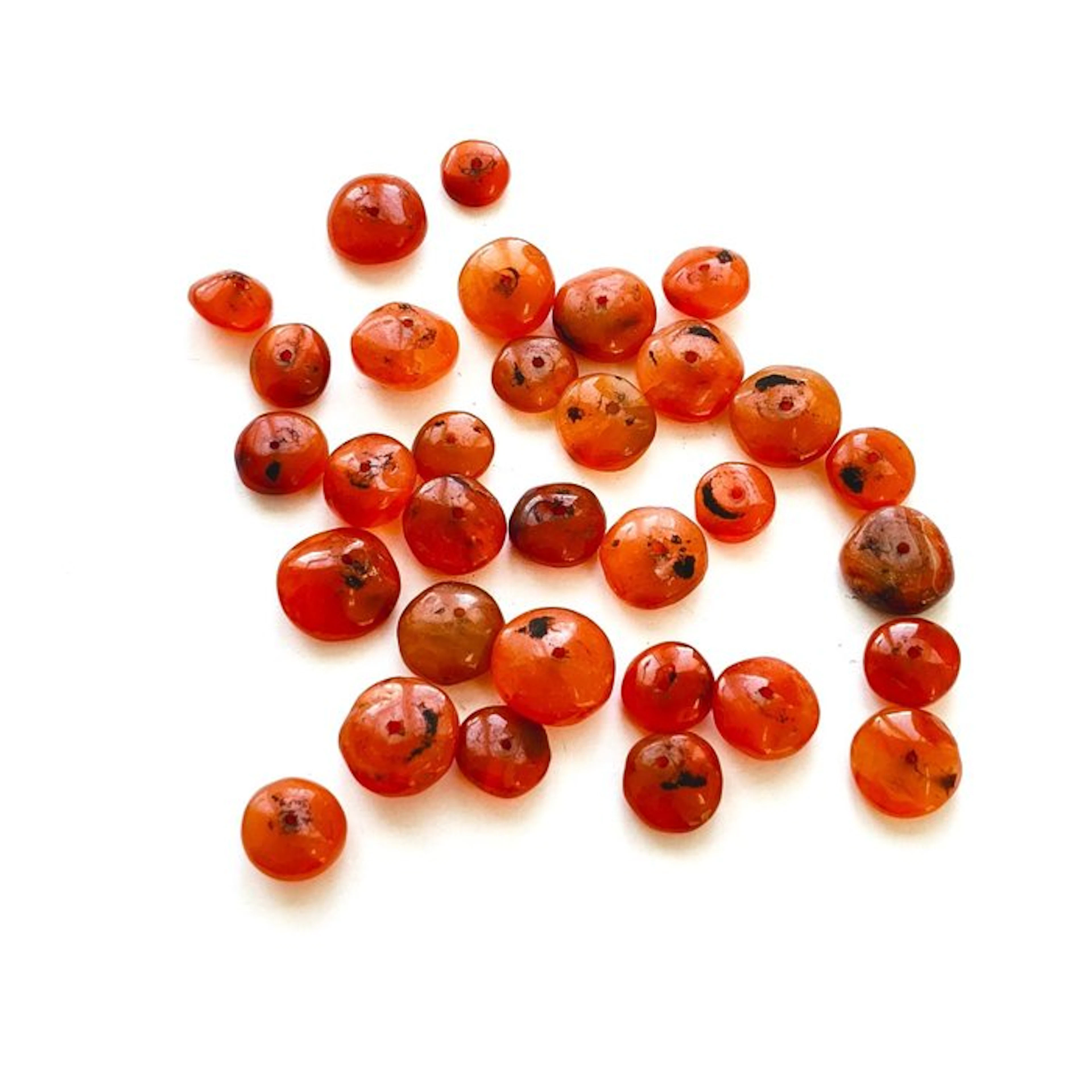 Silk Road, Central Asian Red Agate Disc Shaped Necklace Beads - 16 mm