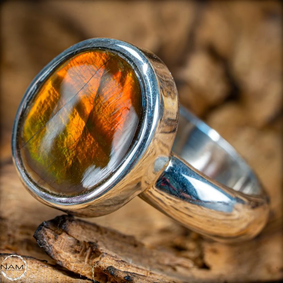 Natural Ammolite Ring 925 Silver 40.2 ct- 8.04 g
