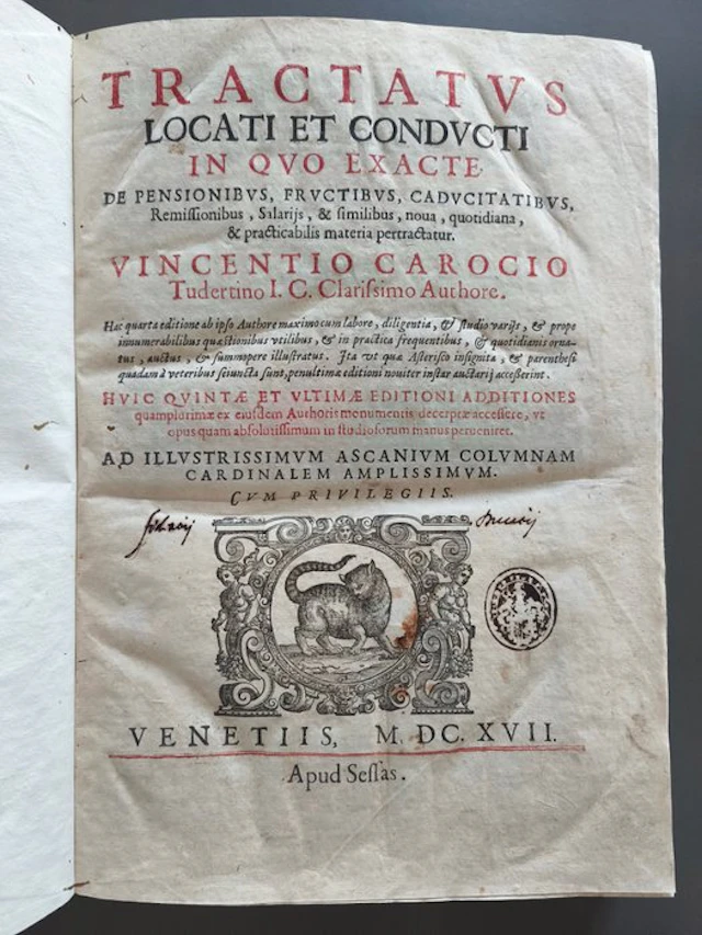 Vincenzo Carocci - Tractatus locati et conducti - 1617-1617