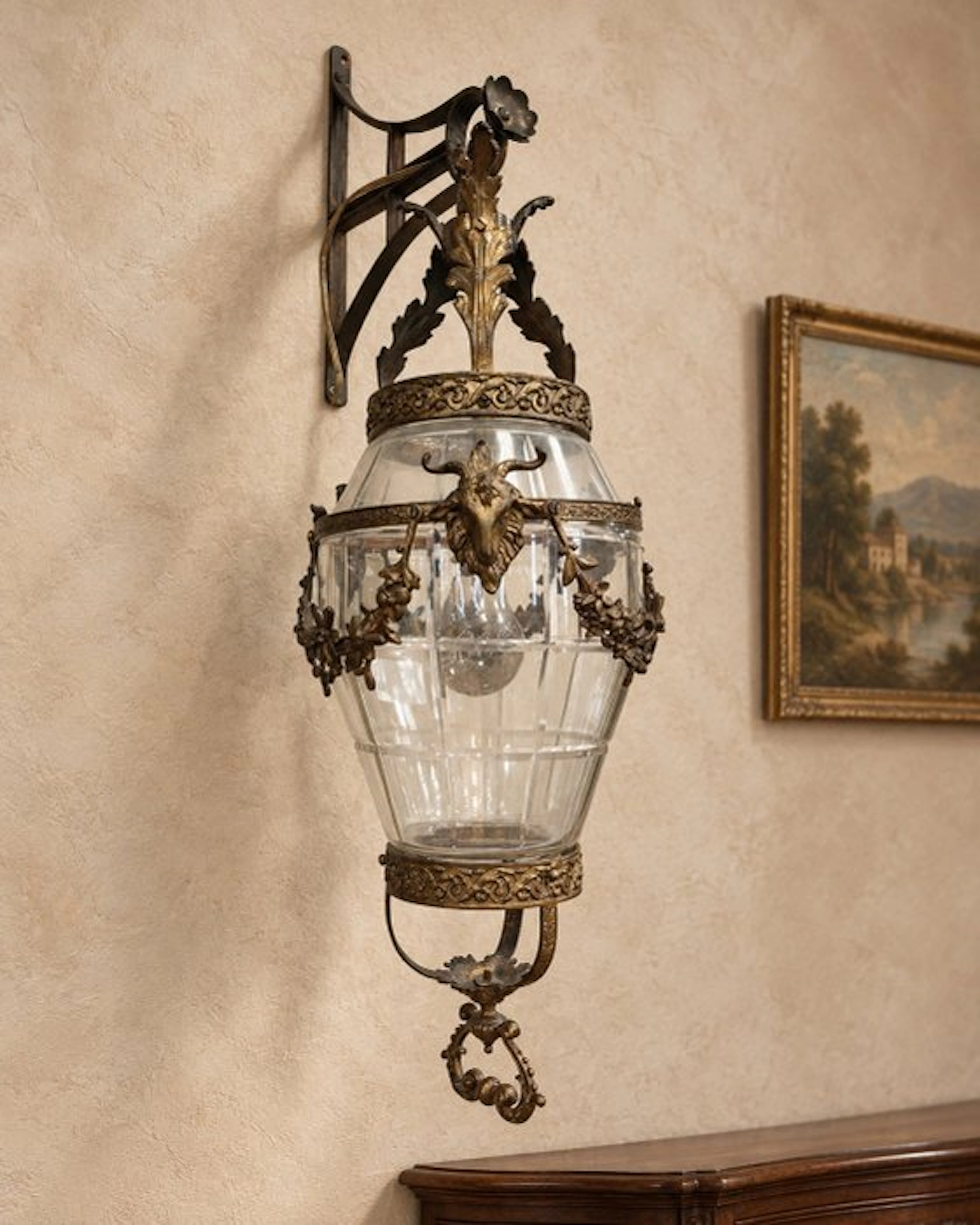 Wall lamp - Monumental French-style wall lantern with pressed glass