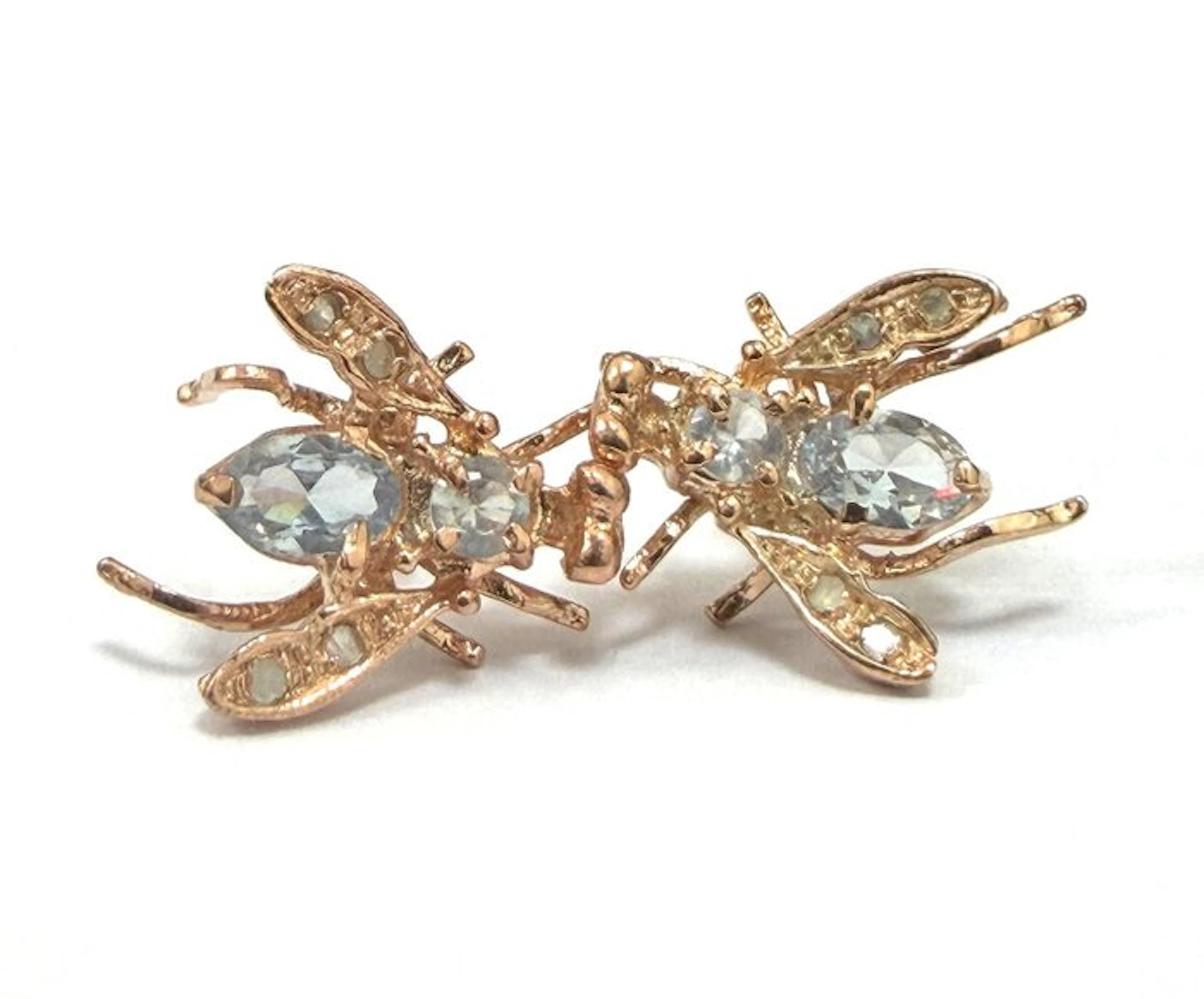 No reserve price - Earrings - 9 kt. Rose gold, Silver Spinel - Diamond