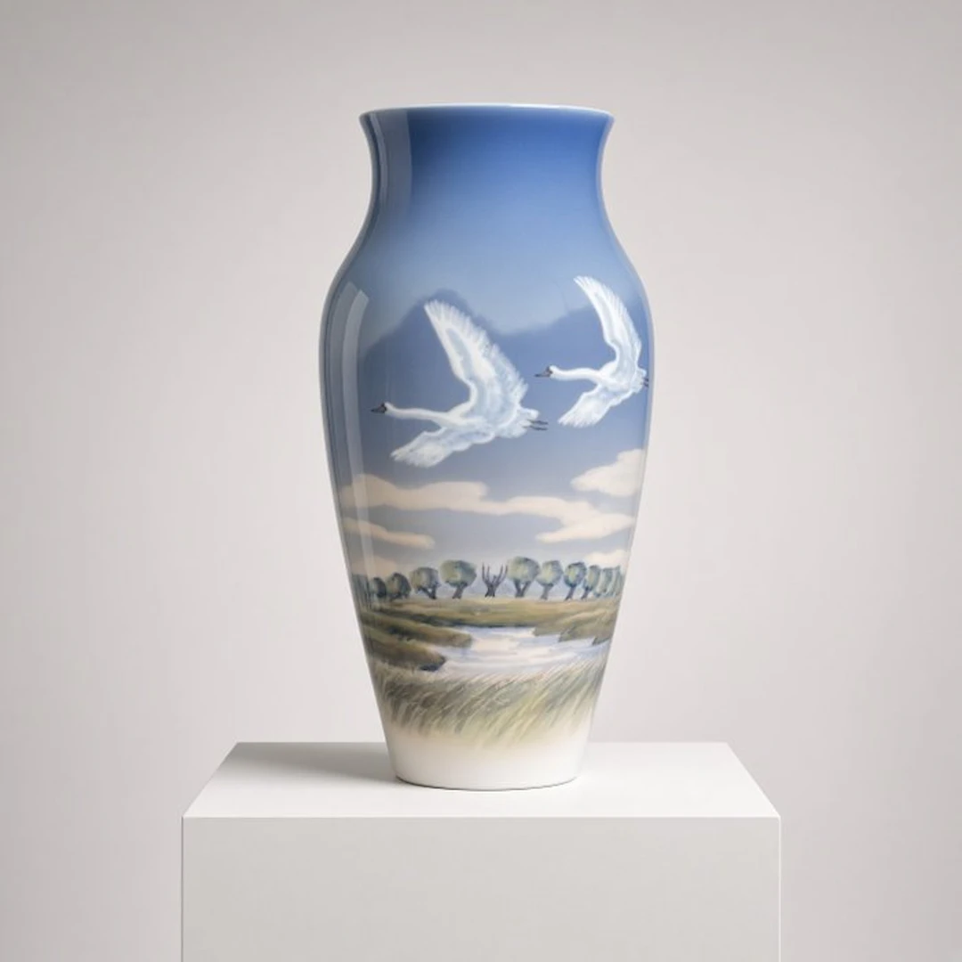 Vase - A Large Royal Copenhagen Porcelain "Swans in Flight" Vase