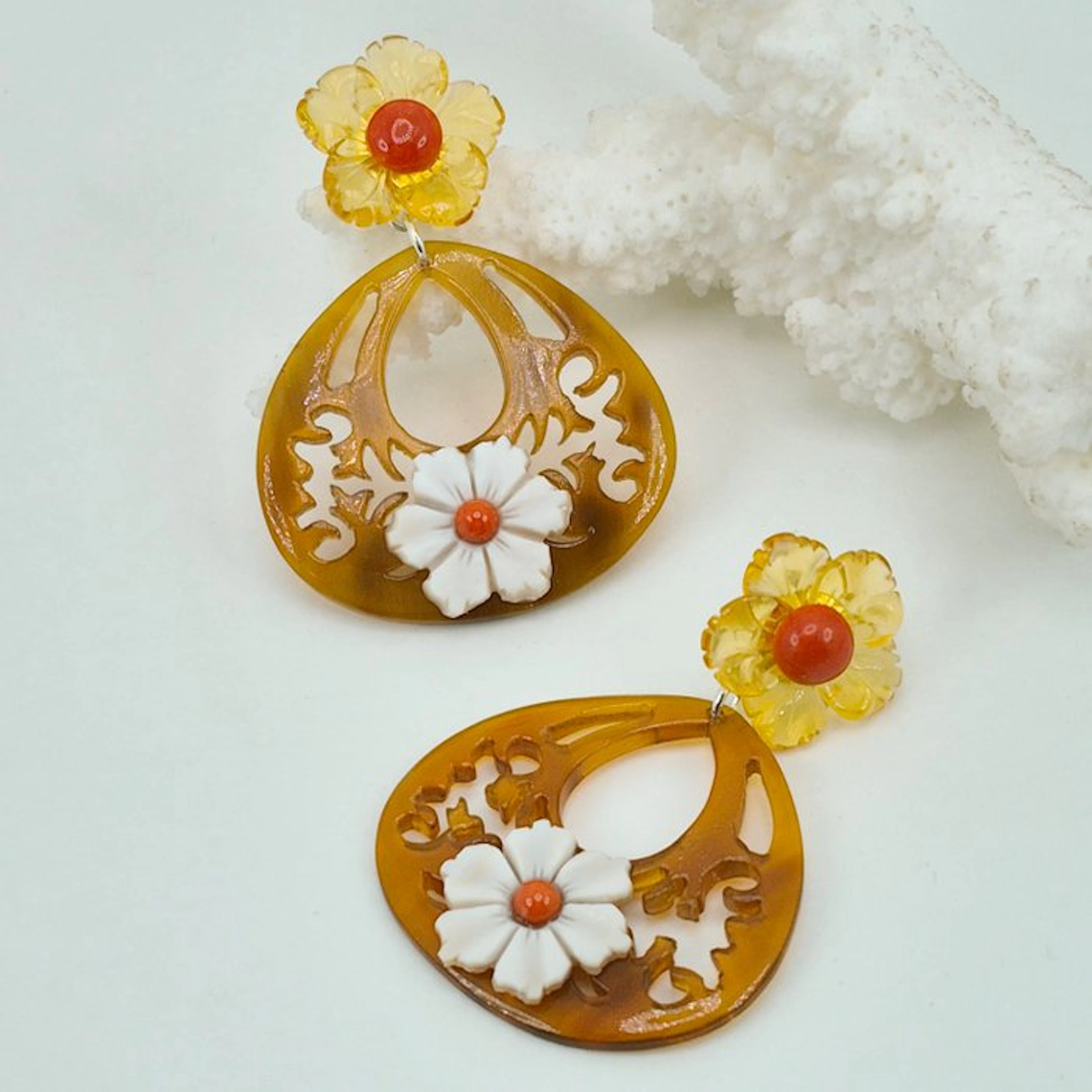 Coral - Silver - Earrings - CORALLO MEDITERRANEO