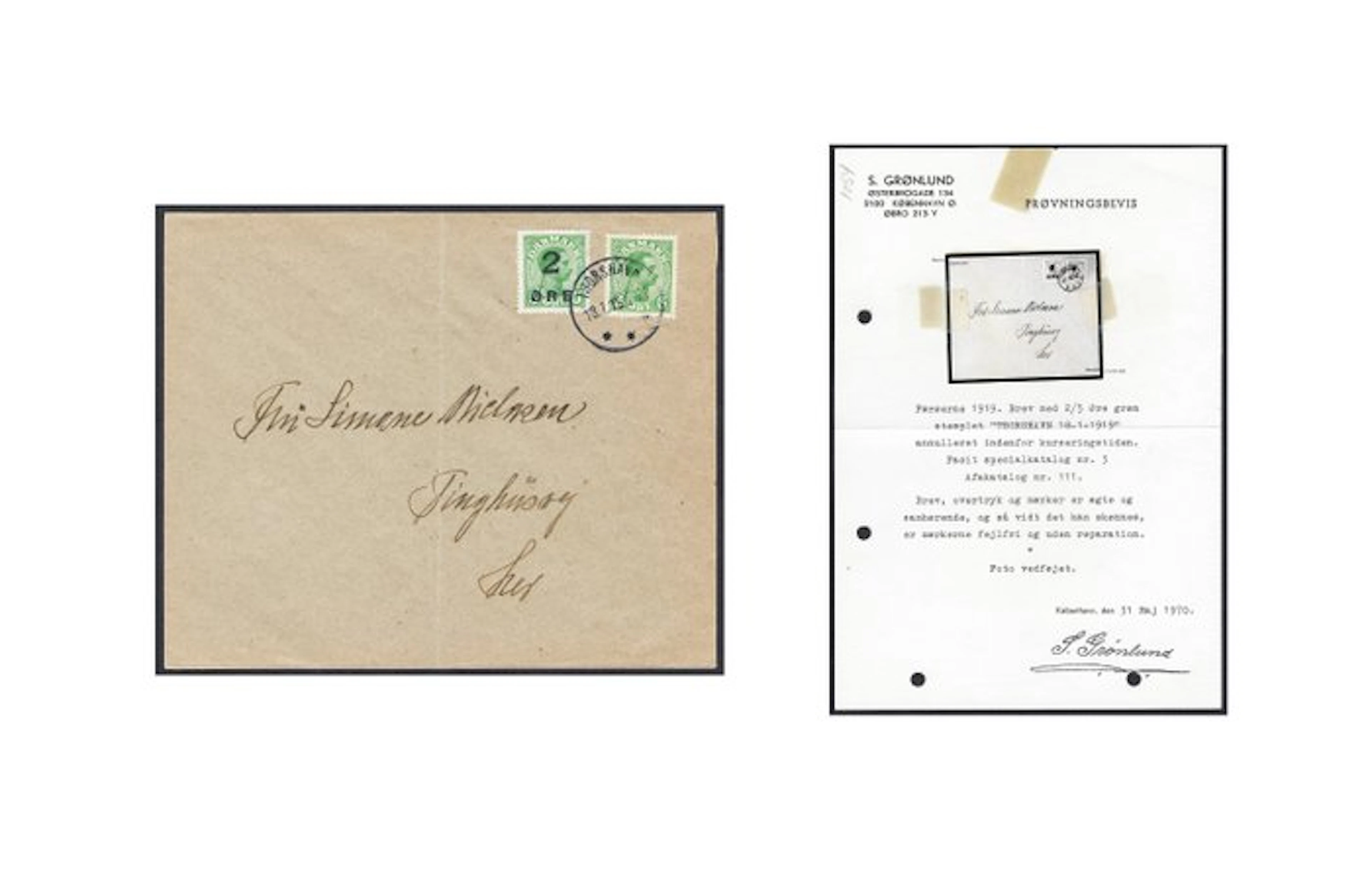 Faroe Islands 1919 - Provisional overprinted 2o s 5o Thorshavn cover