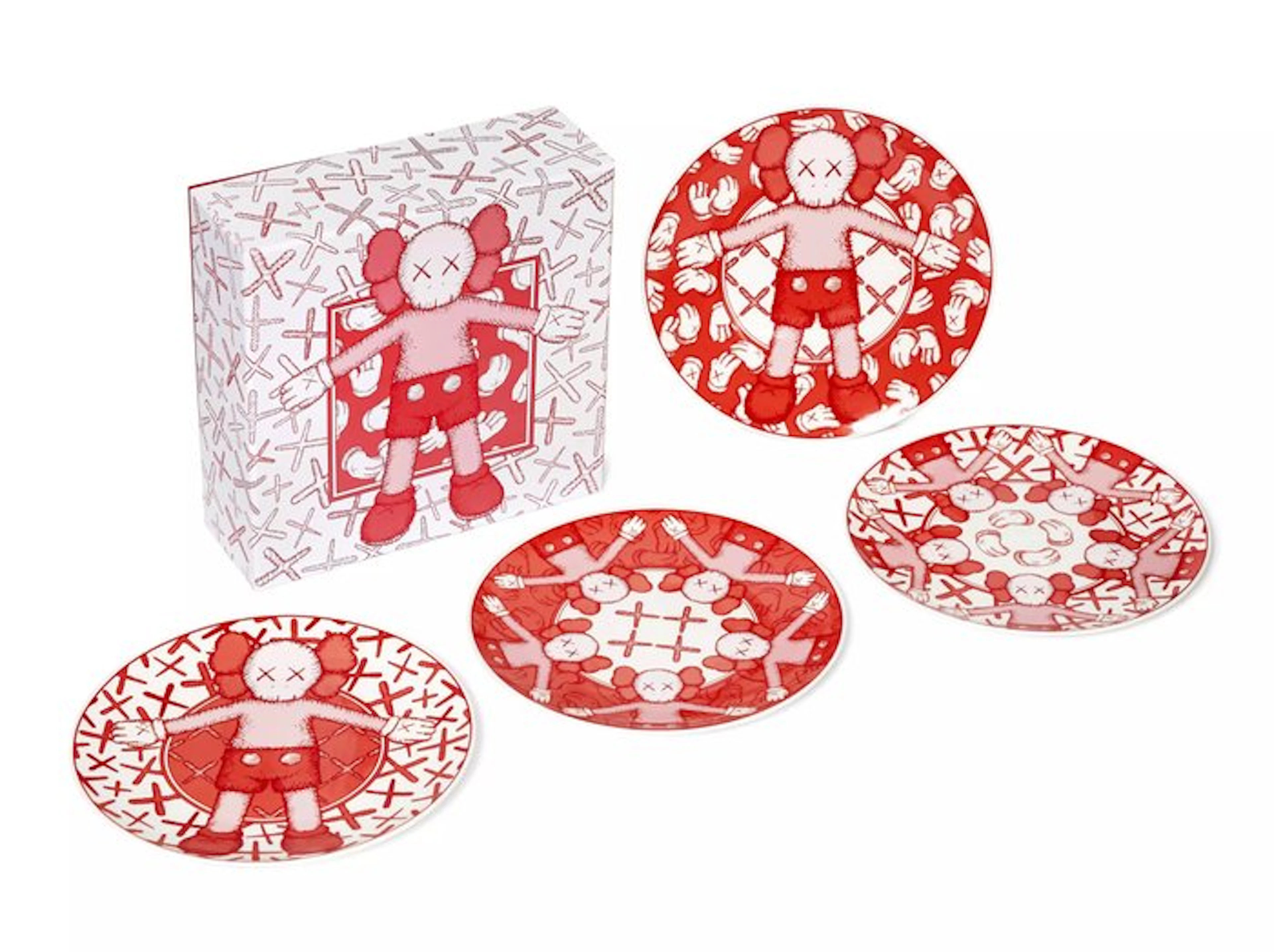 Kaws (1974) - Qatar Museums ceramic plate set (set of 4), HE EATS ALONE
