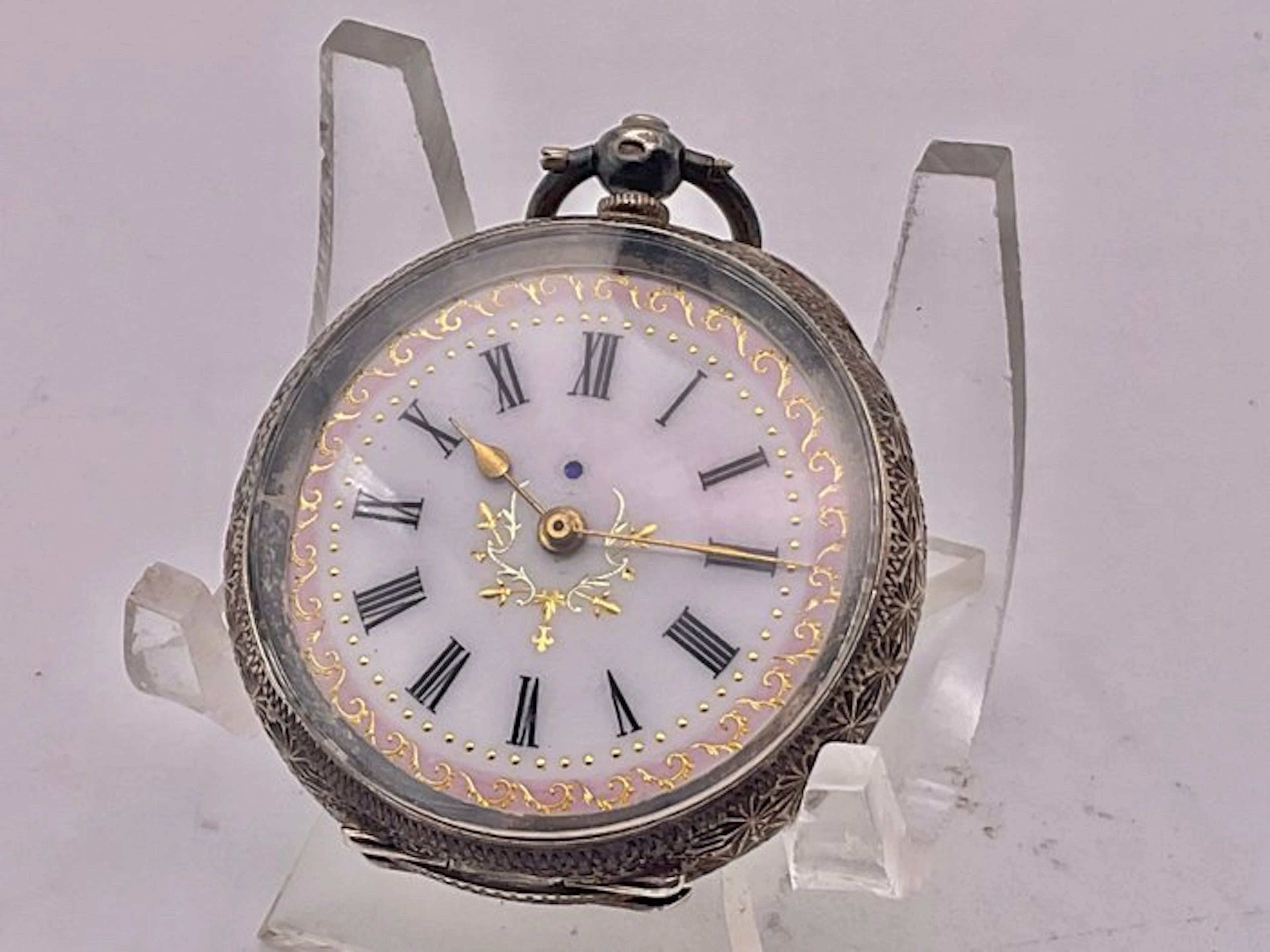 Cilindro . Argento . Quadrante rosa . Mercato Uk . 1880 . - 1850-1900