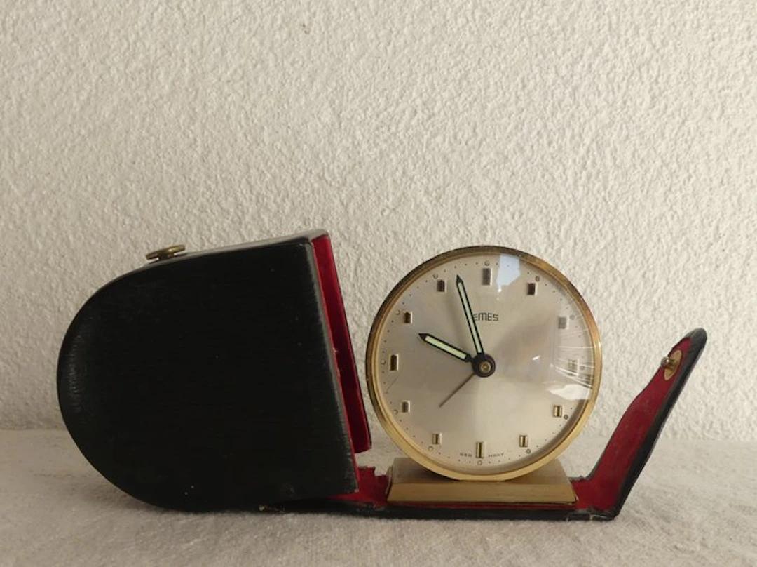 Alarm clock - Emes - Design Brass - Leather - 1950-1960...