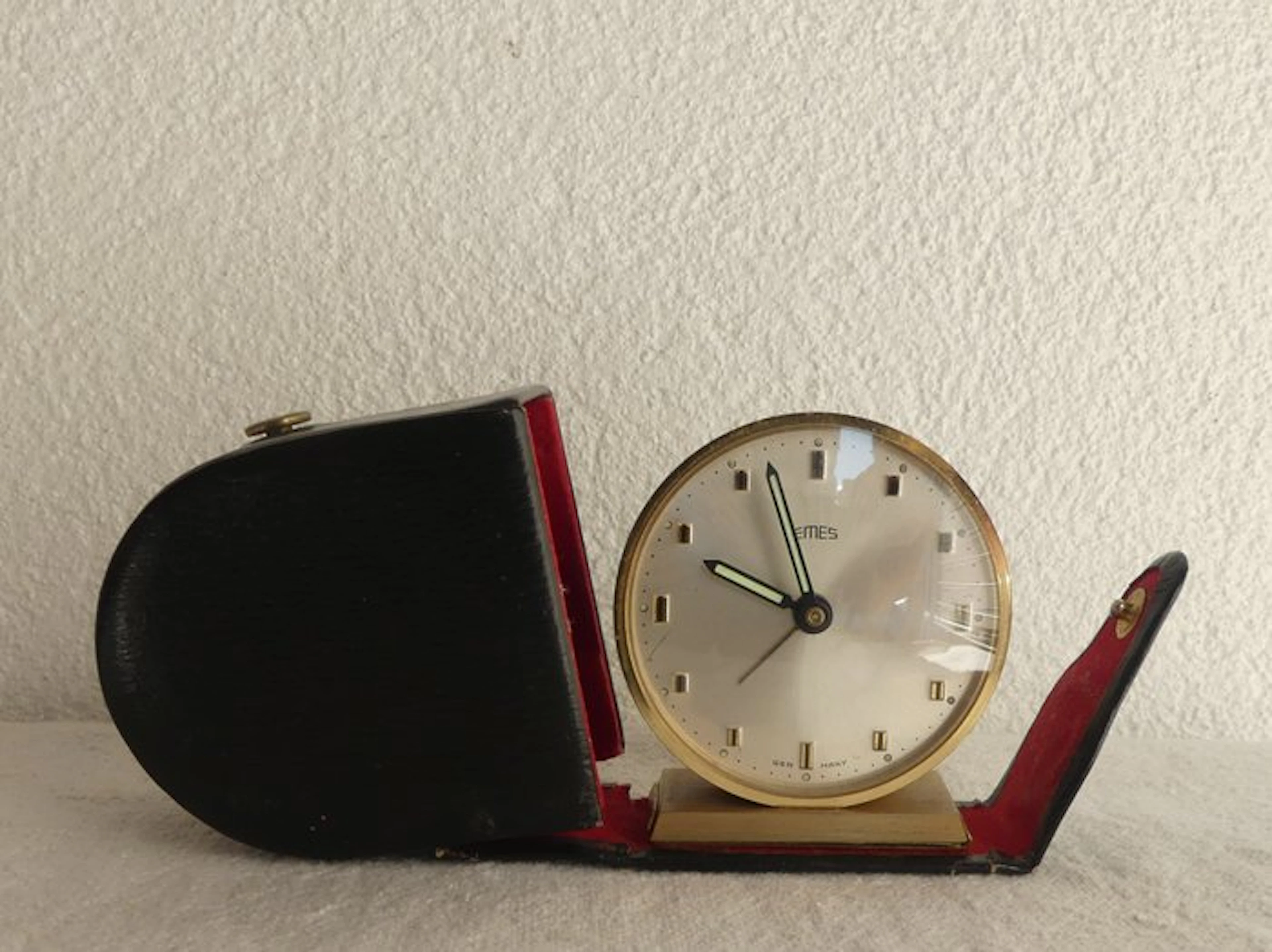 Alarm clock - Emes - Design Brass - Leather - 1950-1960...