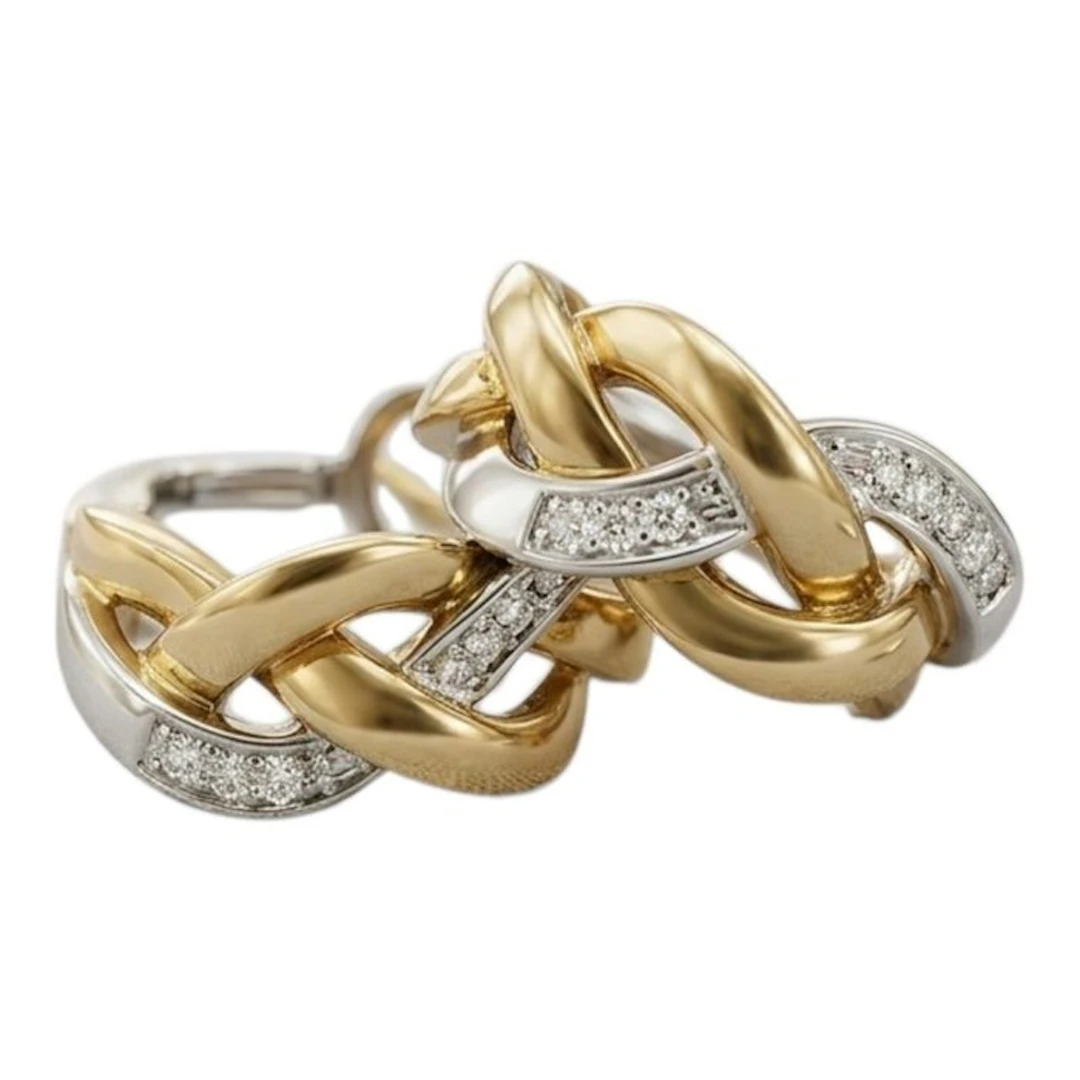 Earrings - 18 kt. Yellow gold, White gold - 0.10ct. tw. Diamond (Natural)