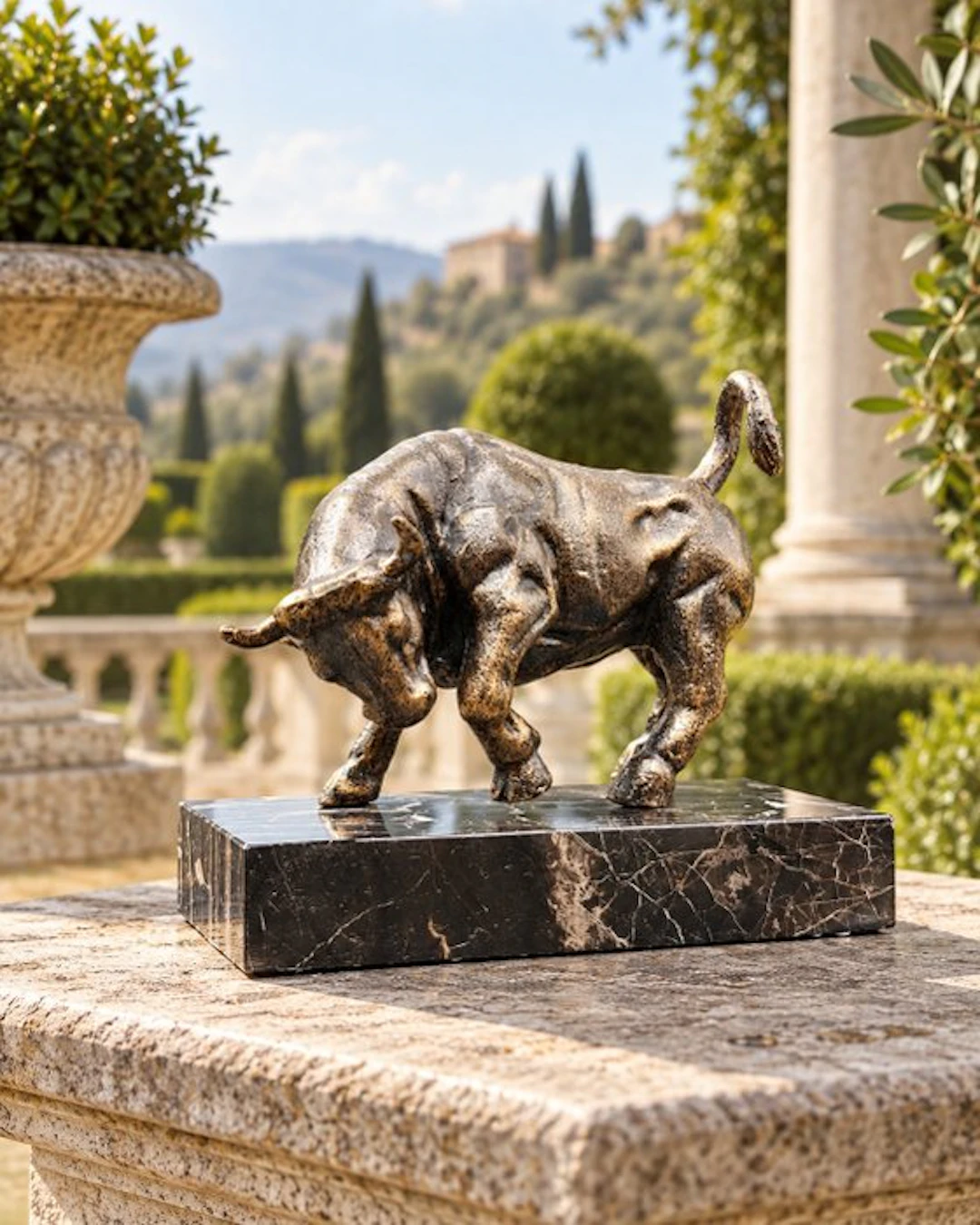 Statue, Bull on Marble Base - 17 cm - Marble, Iron - 2026